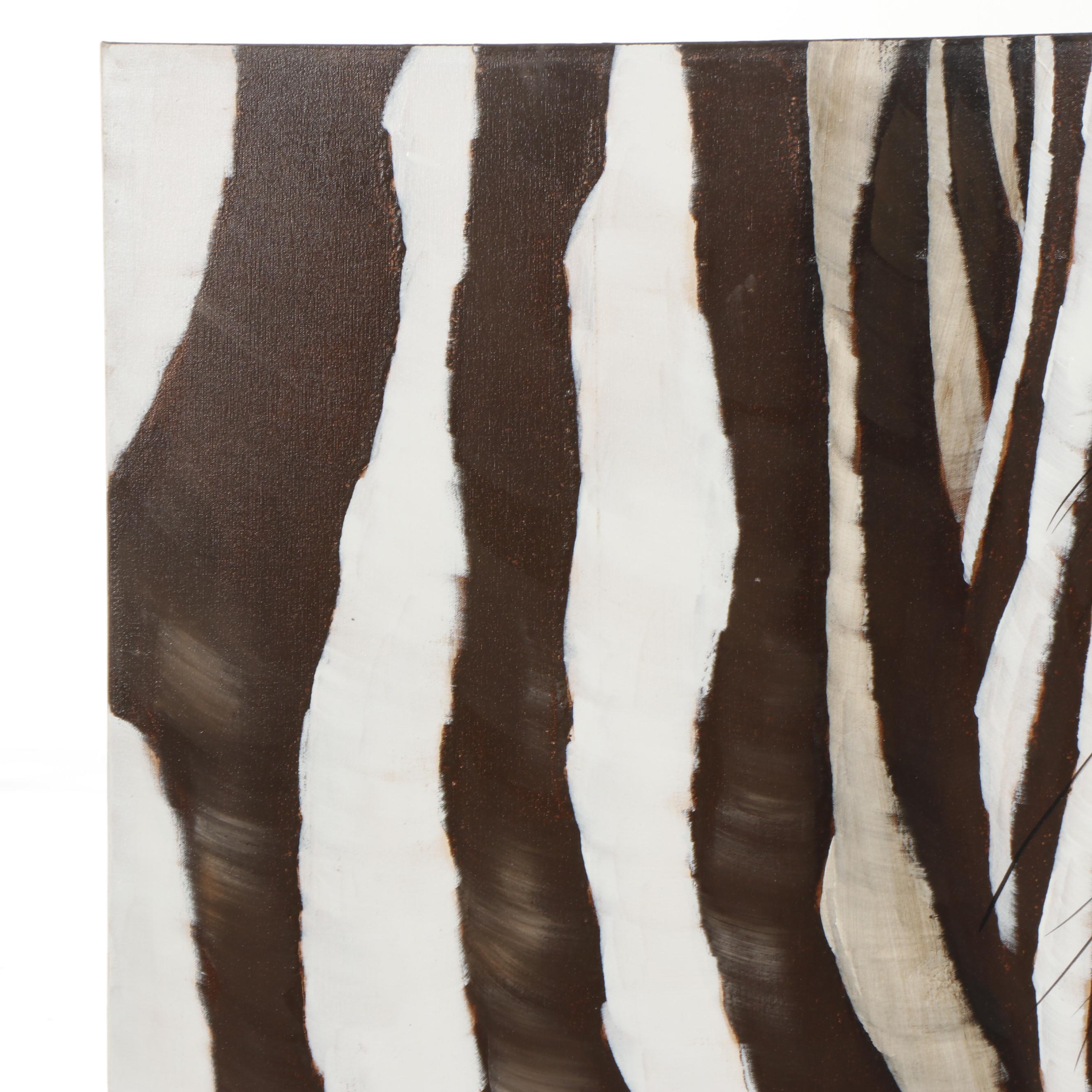 R. Atkins Large Scale Zebra Oil Painting