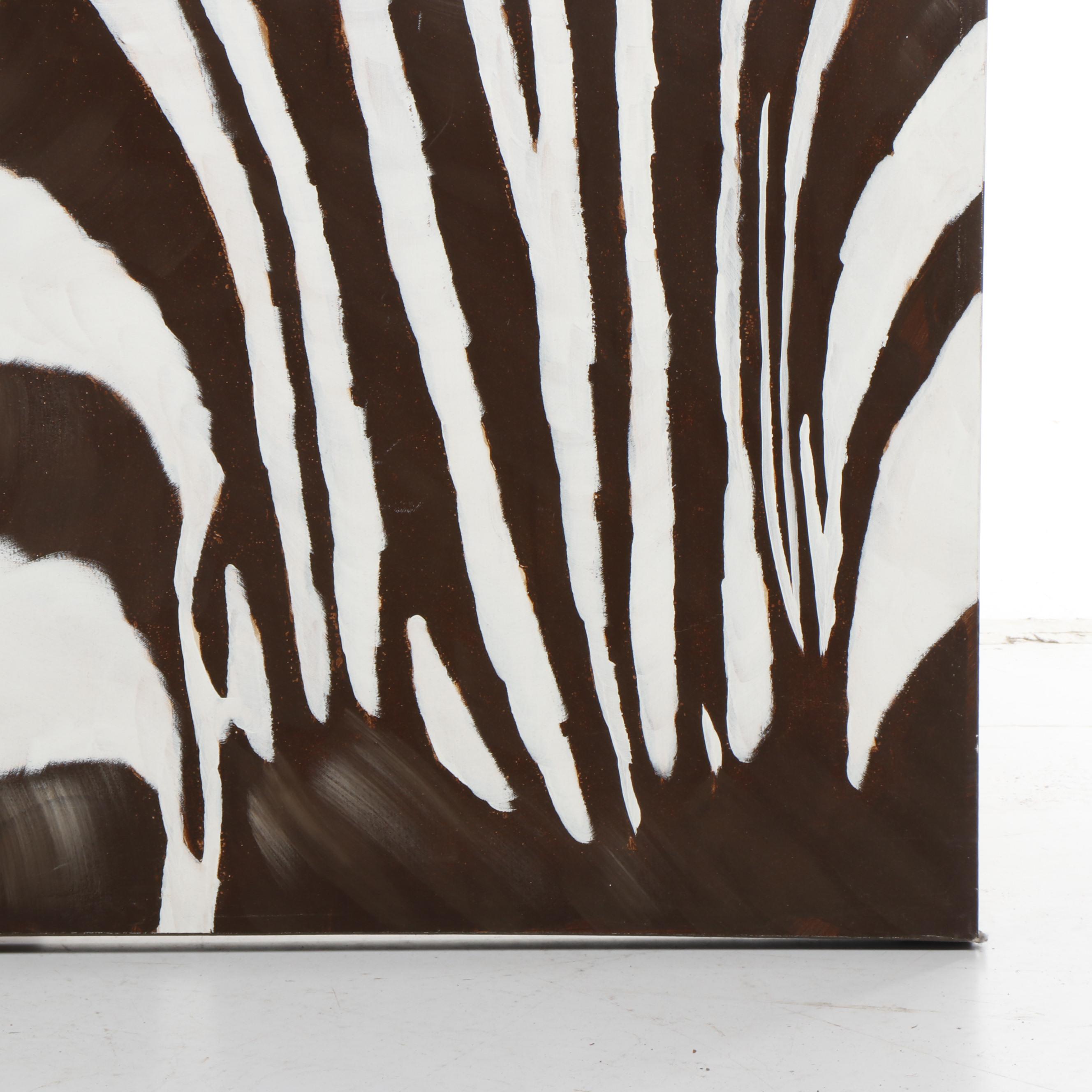 R. Atkins Large Scale Zebra Oil Painting