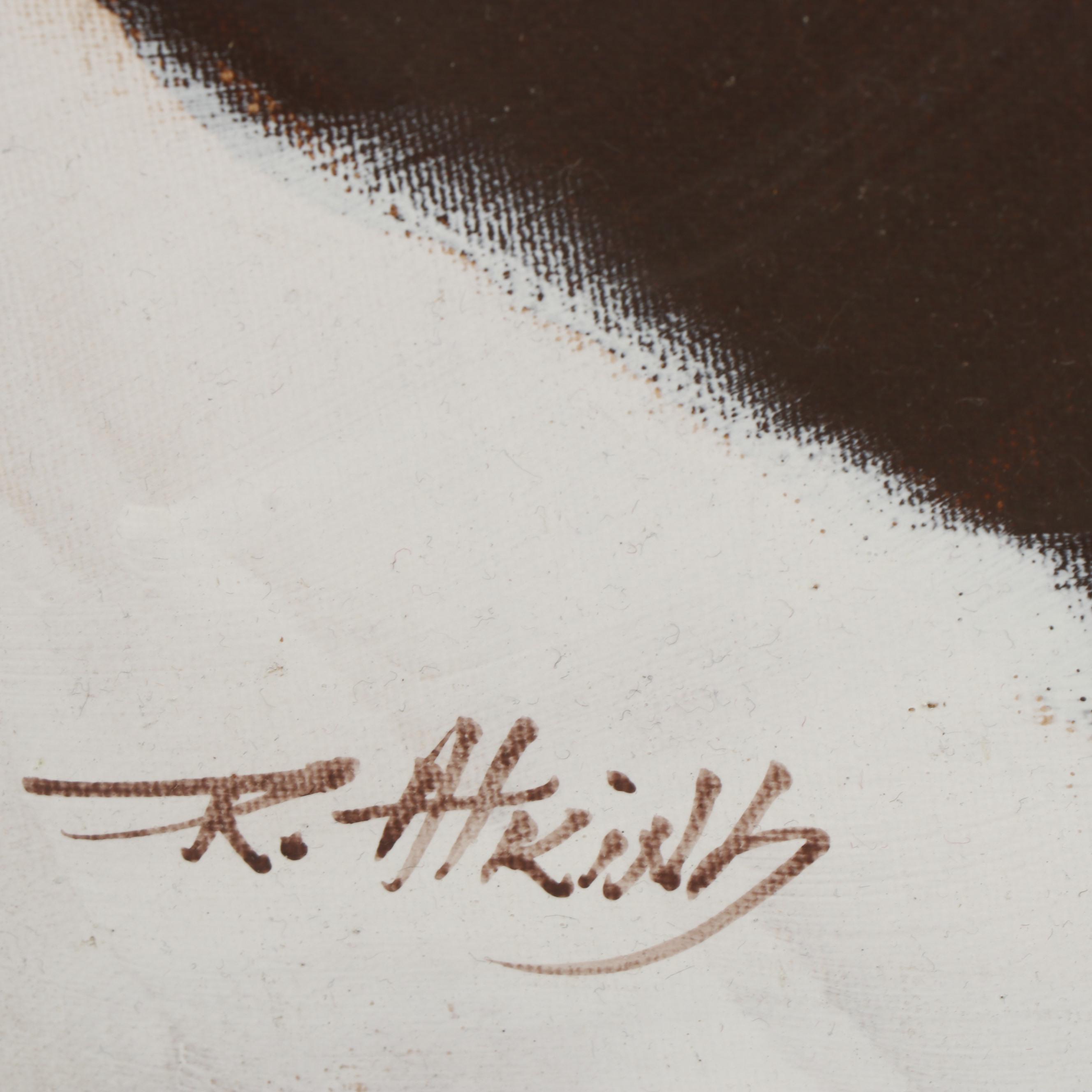 R. Atkins Large Scale Zebra Oil Painting