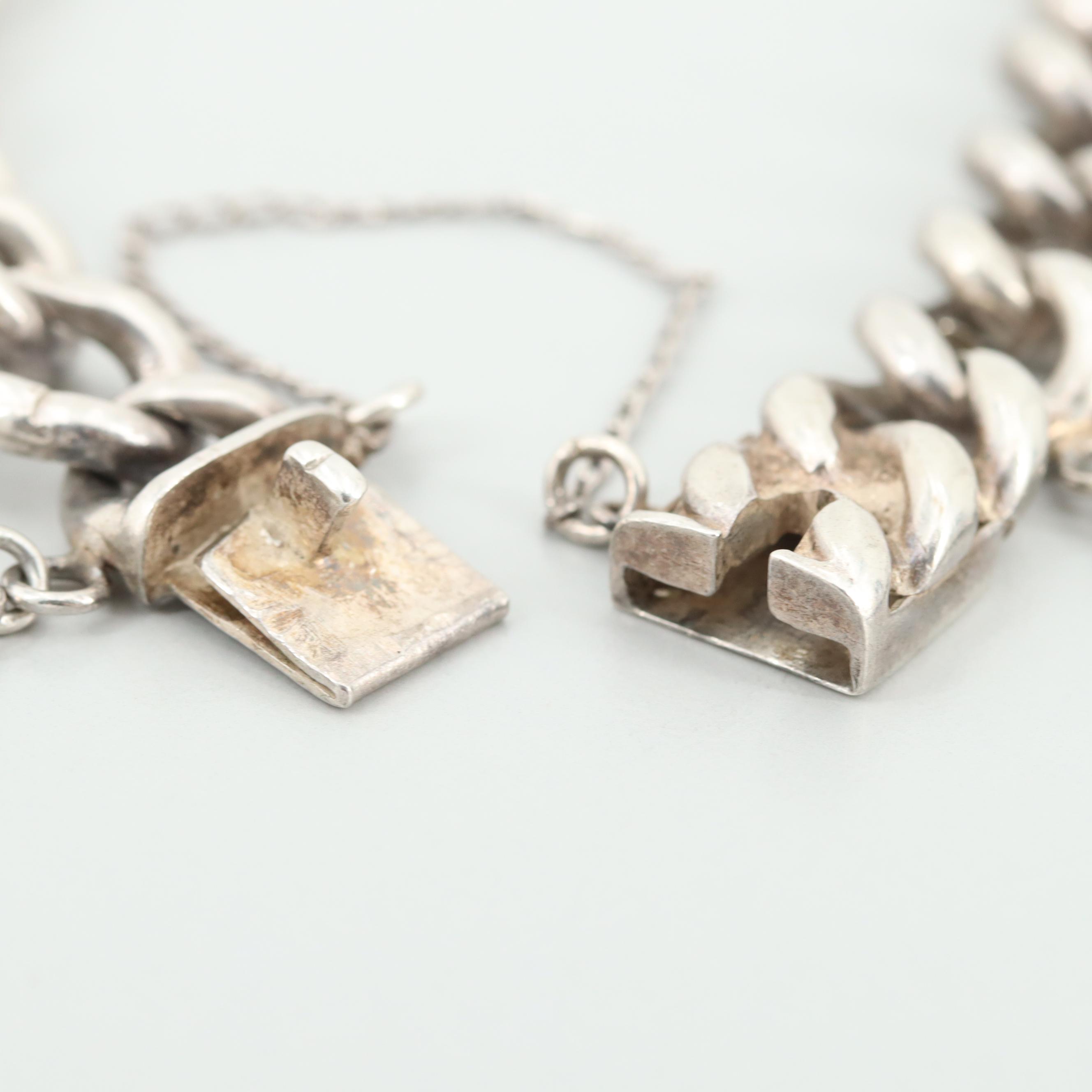 Sterling Silver Link Charm Bracelet with 1963 - 64 Silver Roosevelt Dimes