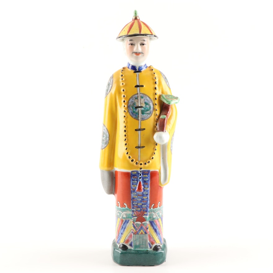 Chinese Hand-Painted Porcelain Emperor Figurine