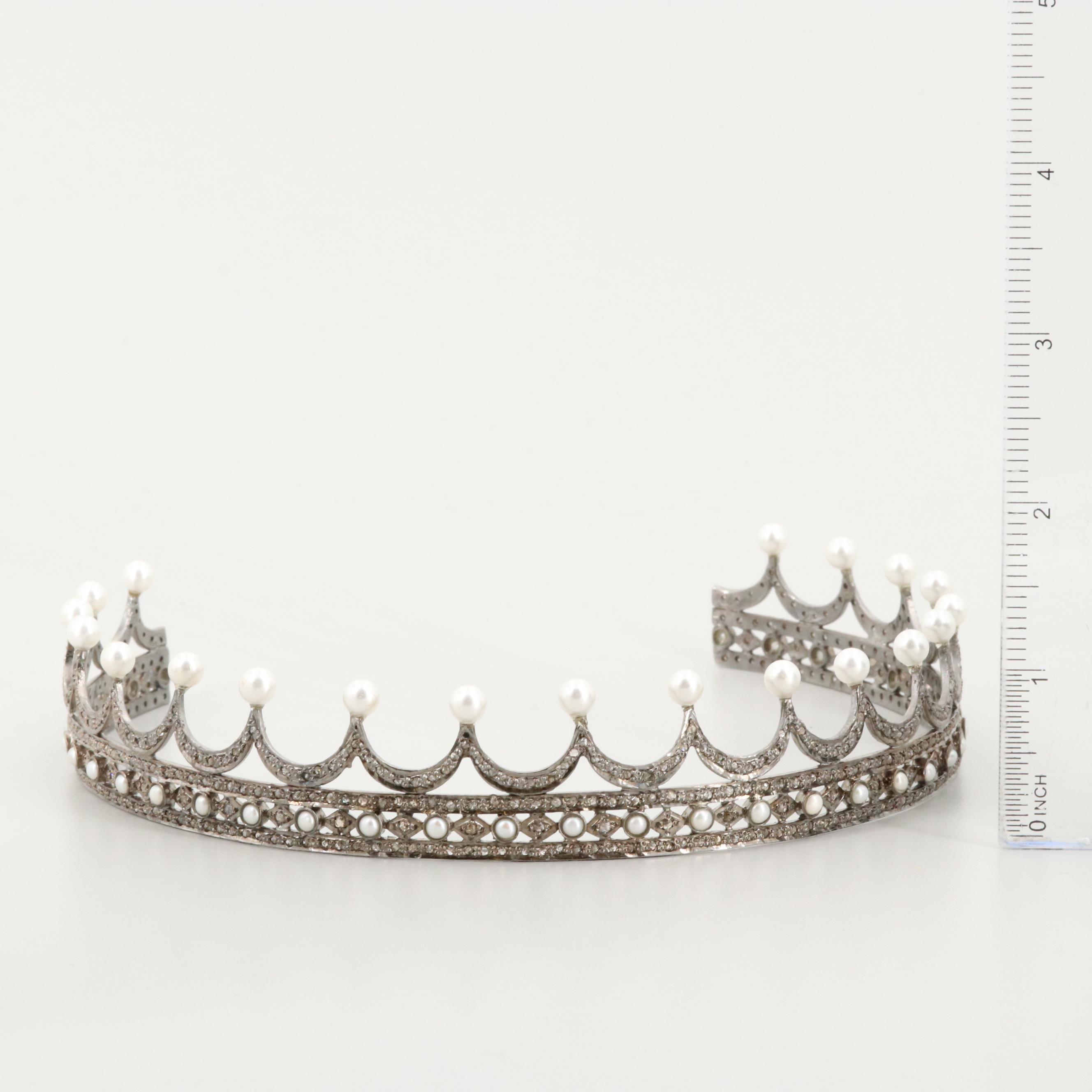 Vintage Tiara with Cultured Pearls and Diamonds