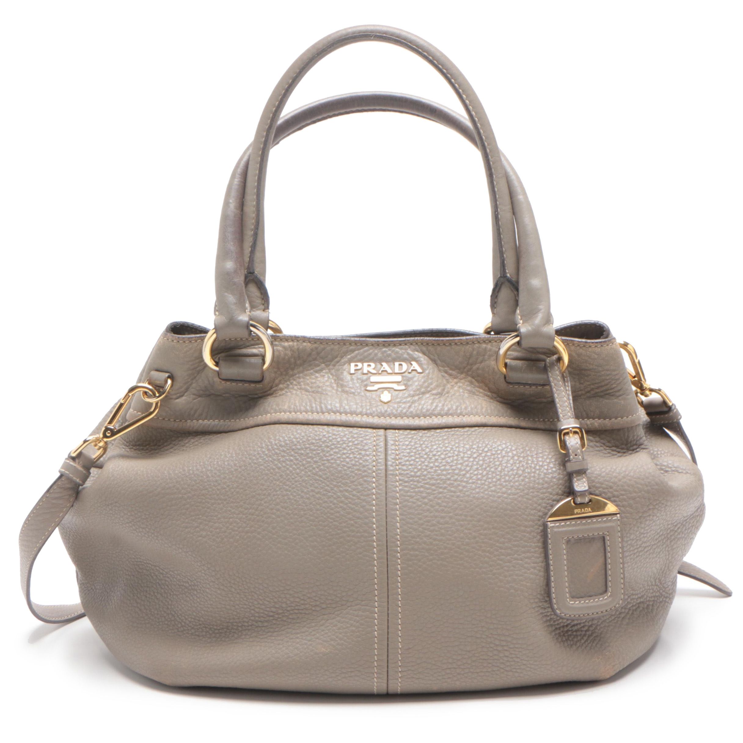 Prada Grey Pebbled Daino Leather Shoulder Bag