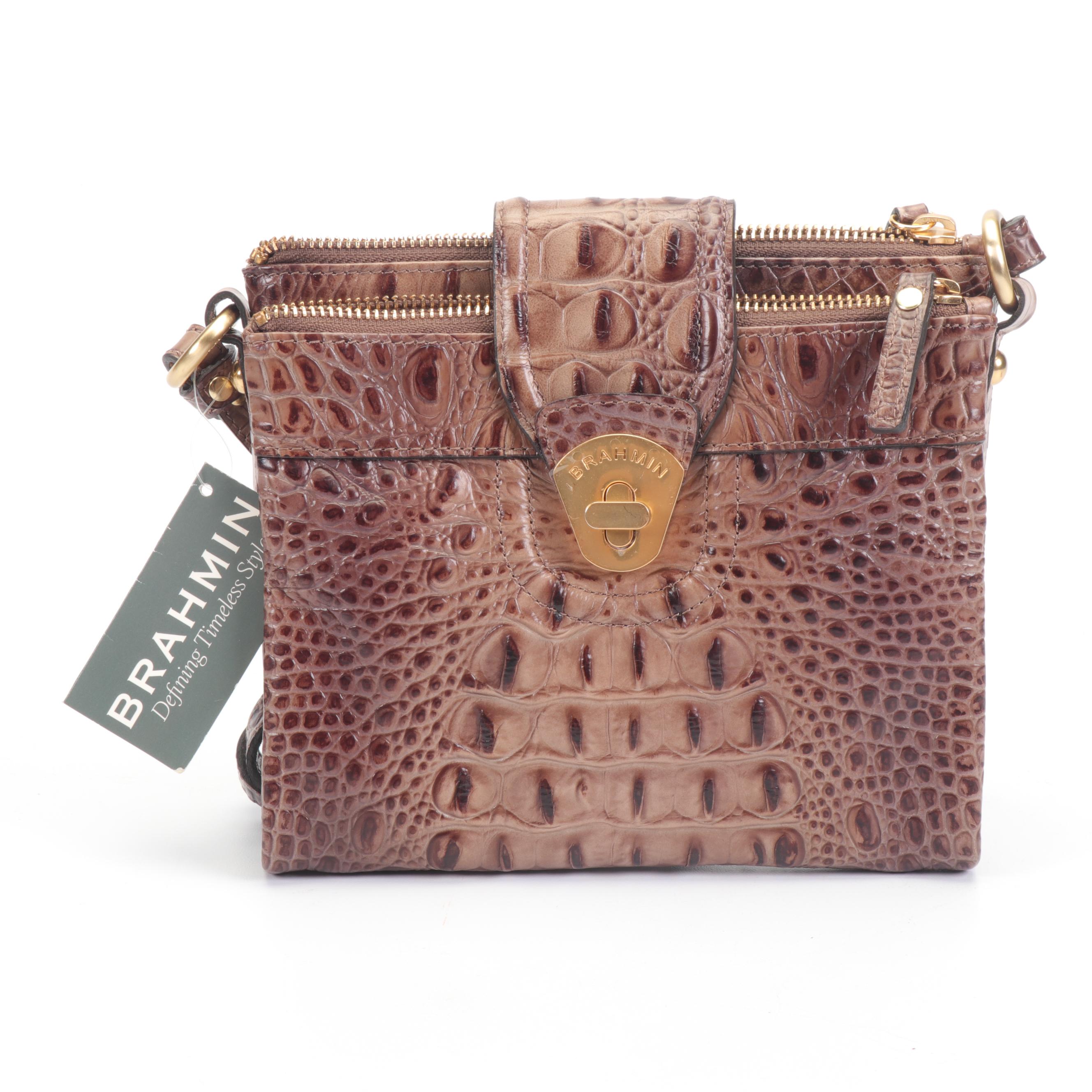 Brahmin Mojito Mocha Melbourne Croc Embossed Leather Crossbody Bag