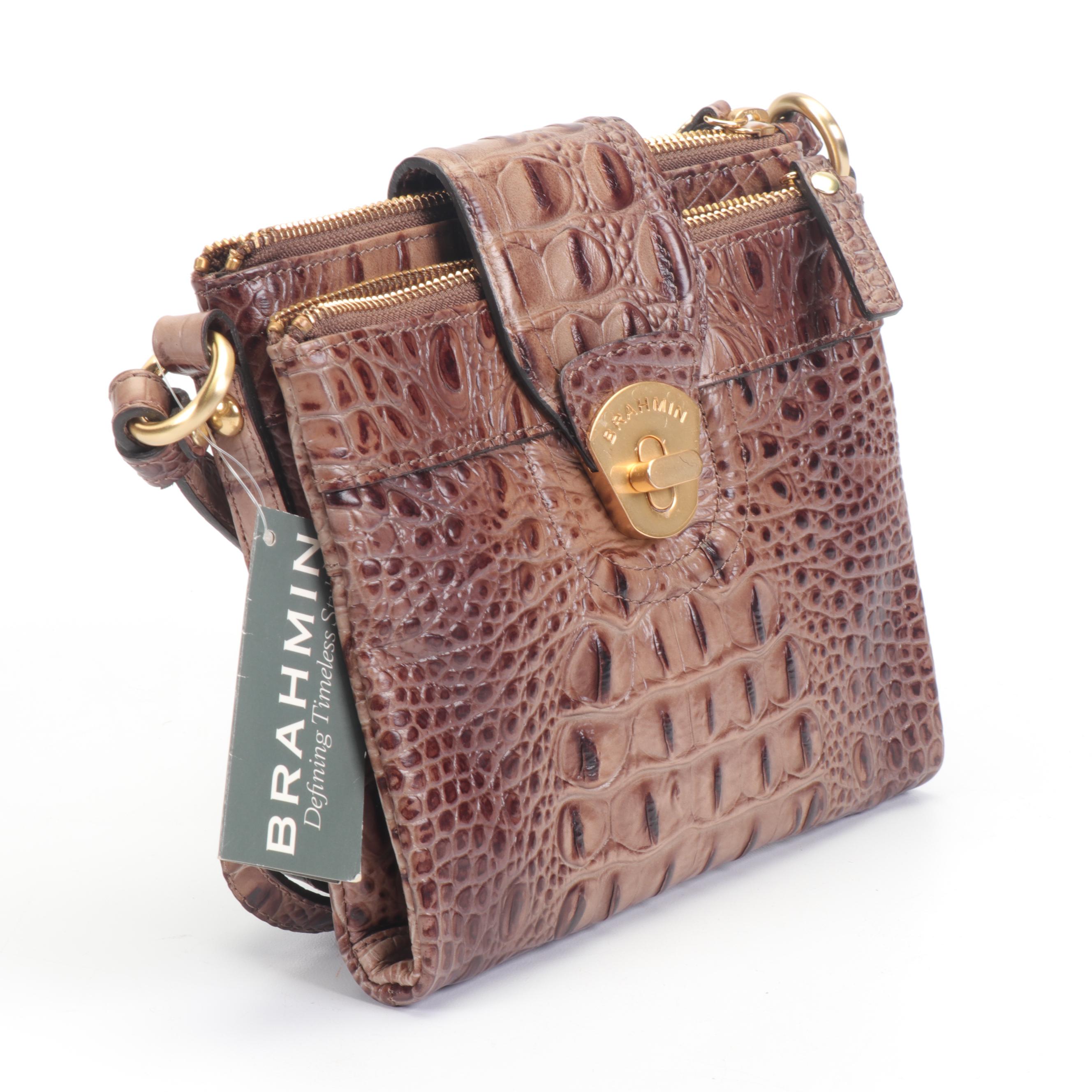 Brahmin Mojito Mocha Melbourne Croc Embossed Leather Crossbody Bag