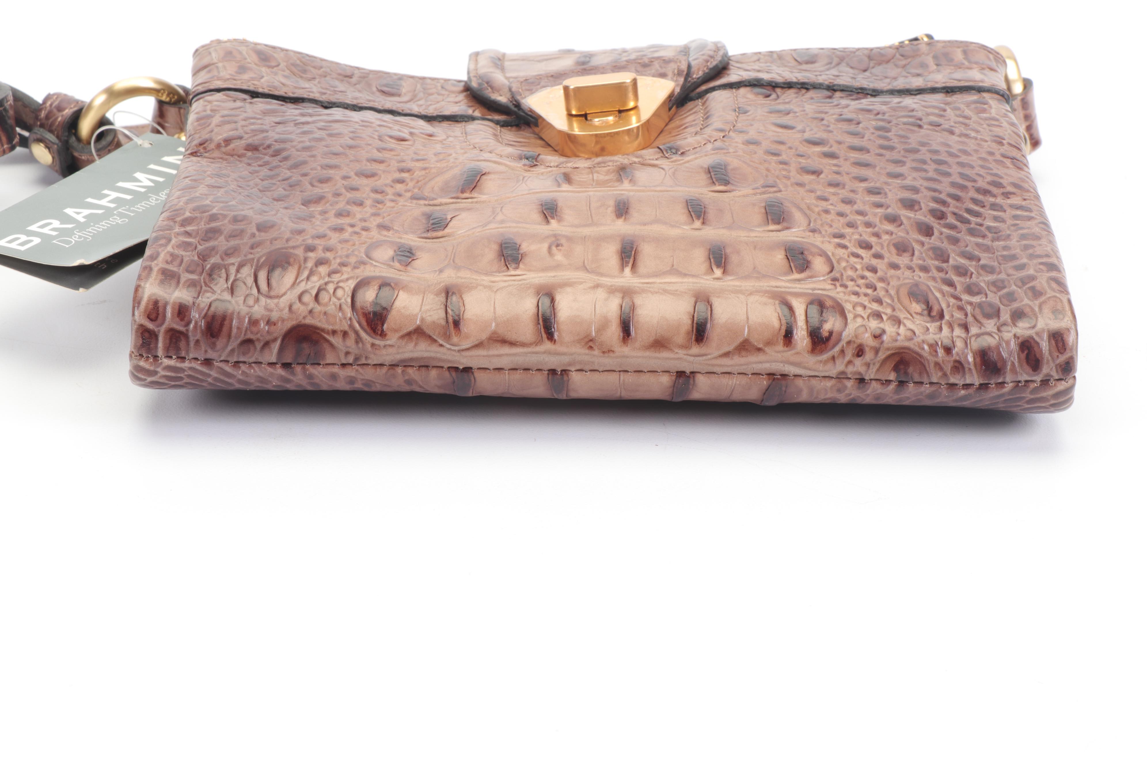 Brahmin Mojito Mocha Melbourne Croc Embossed Leather Crossbody Bag