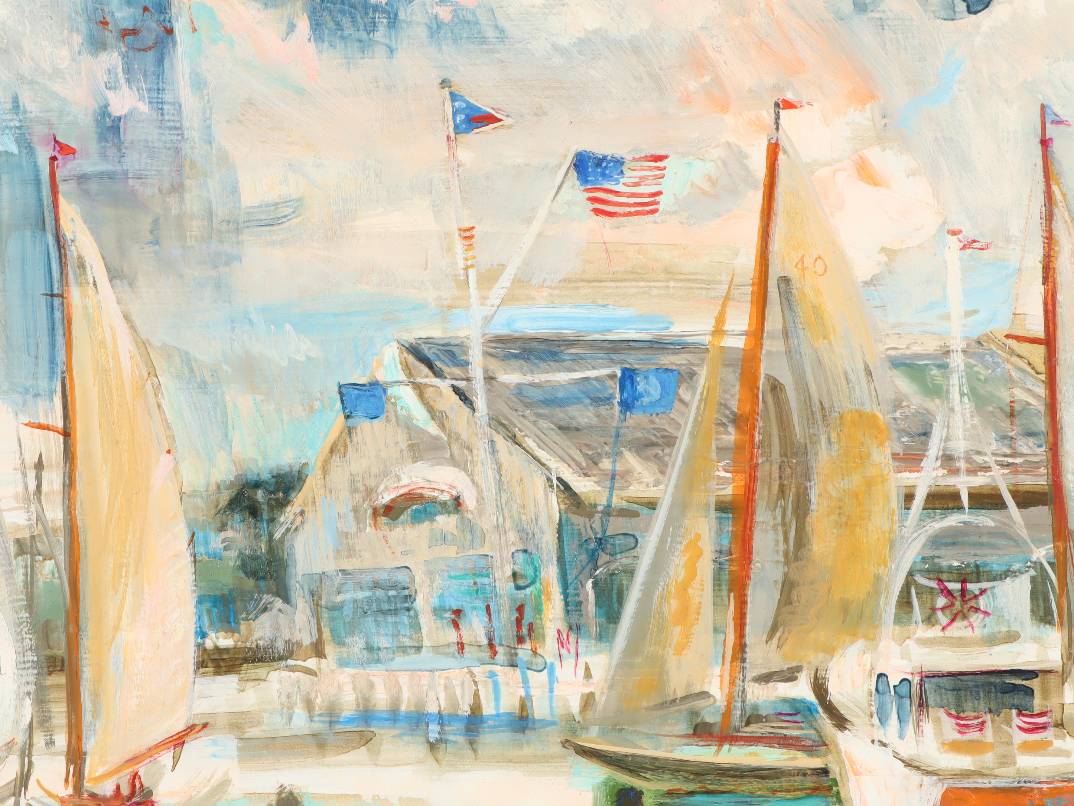 David Merkel Landis Harbor Scene Oil Painting