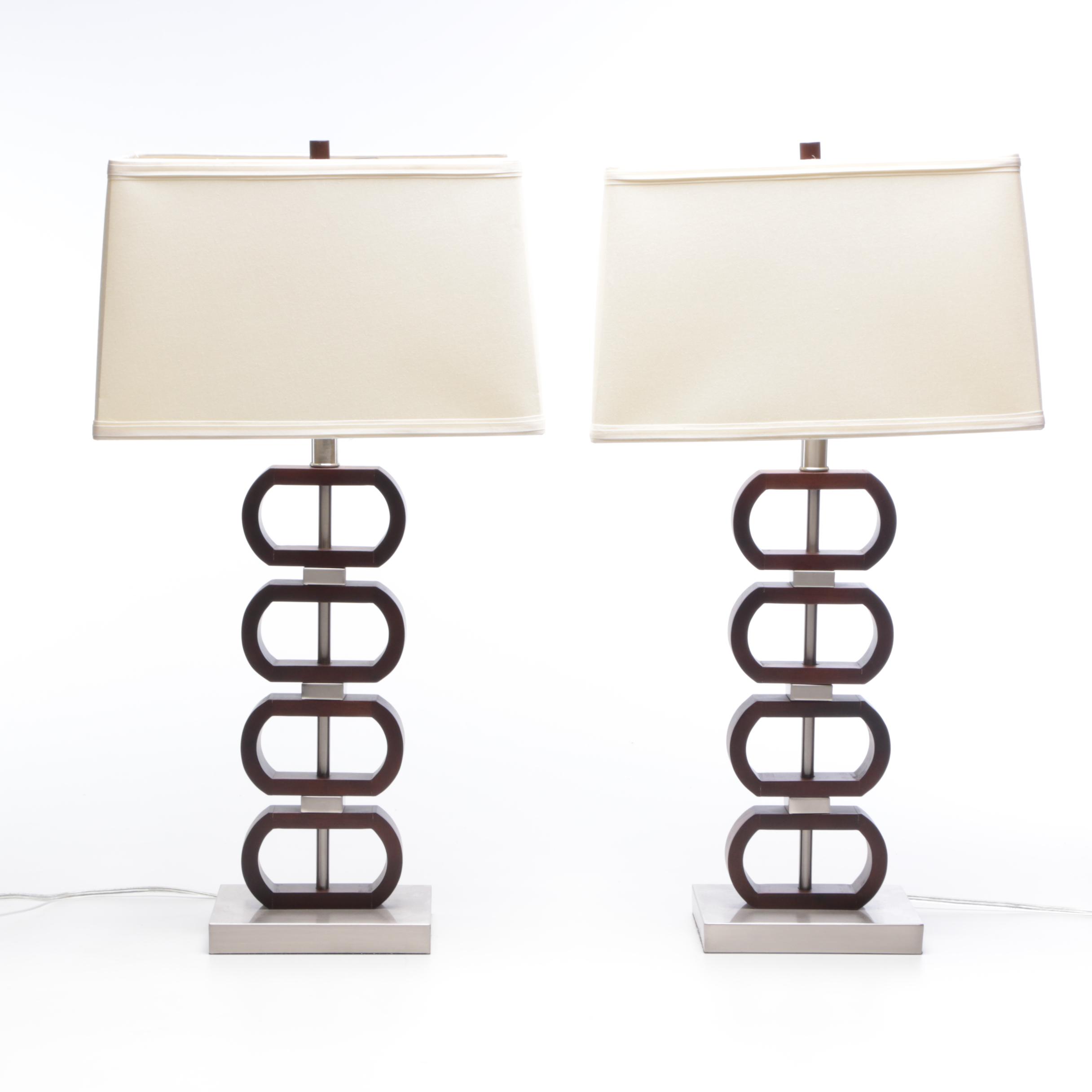 Lite Source "Emsley" Walnut and Steel Table Lamps with Shades
