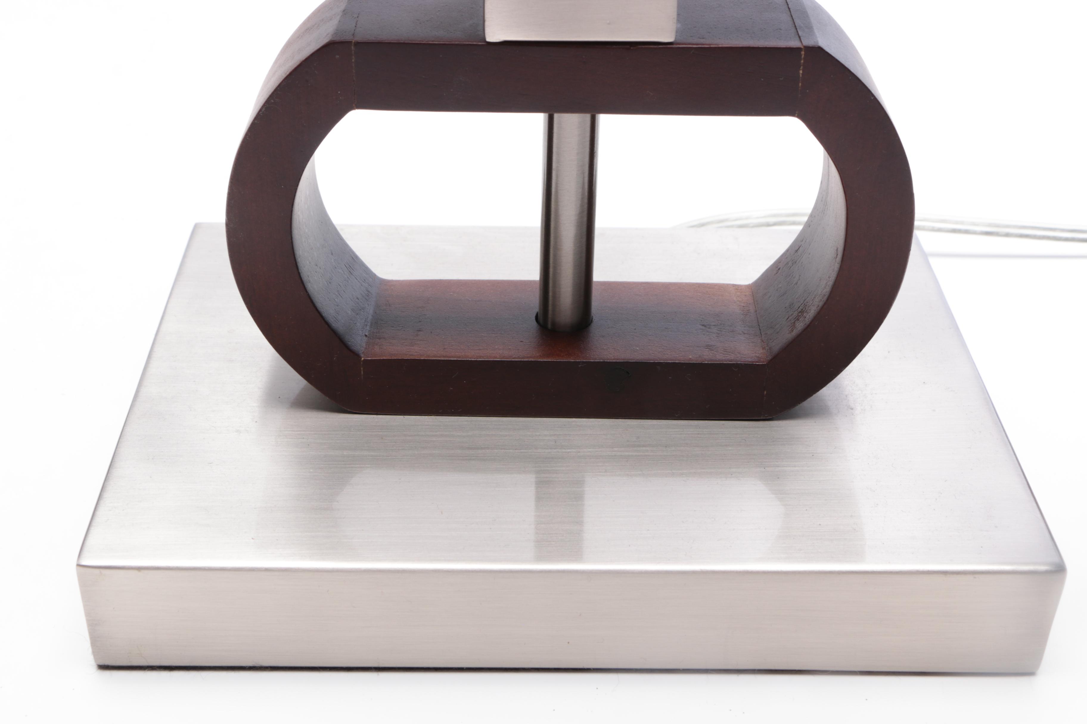 Lite Source "Emsley" Walnut and Steel Table Lamps with Shades