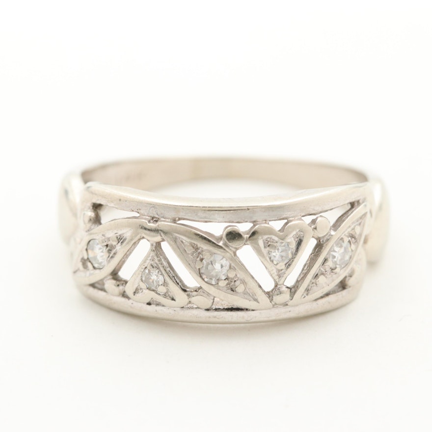 14K White Gold Diamond Openwork Ring
