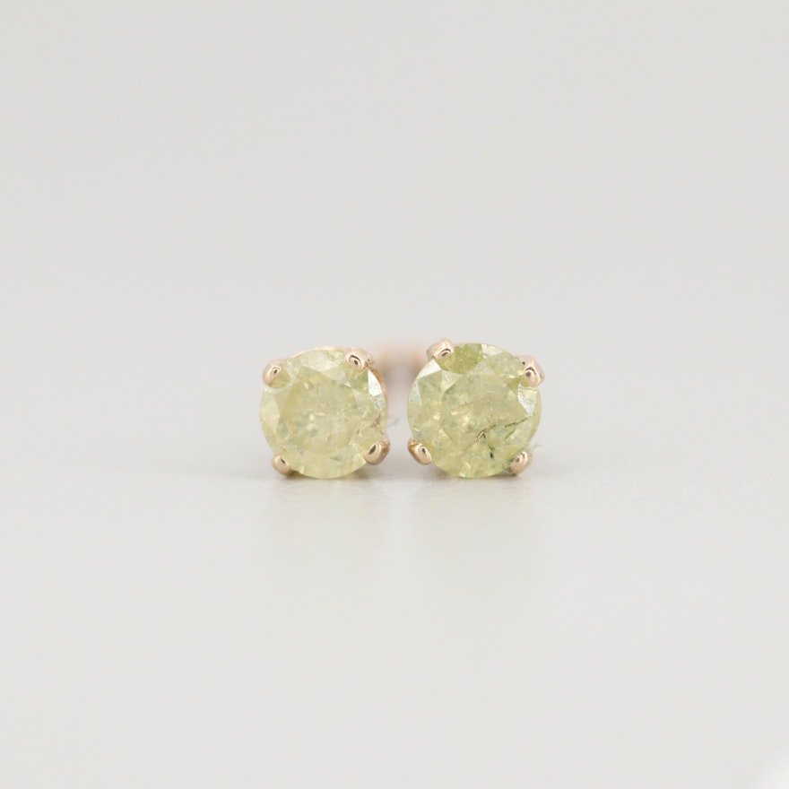 14K Yellow Gold Diamond Stud Earrings