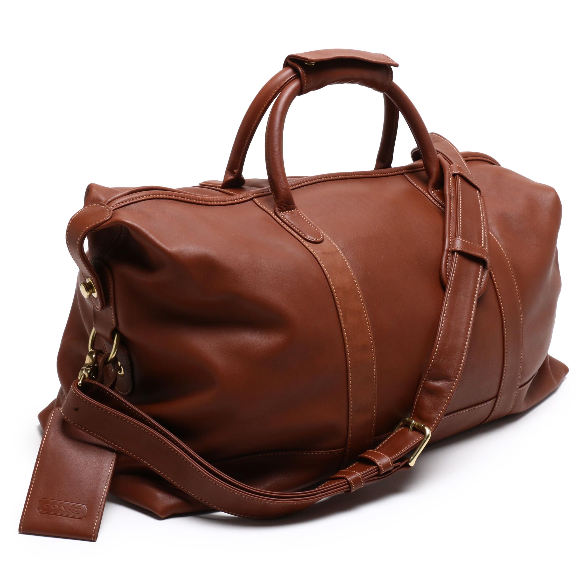 Coach Travel Collection British Tan Leather Weekender Duffel Bag