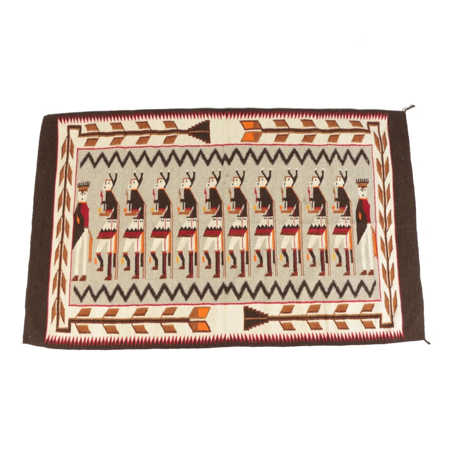 Handwoven Native American Yei-Style Wool Pictorial Rug