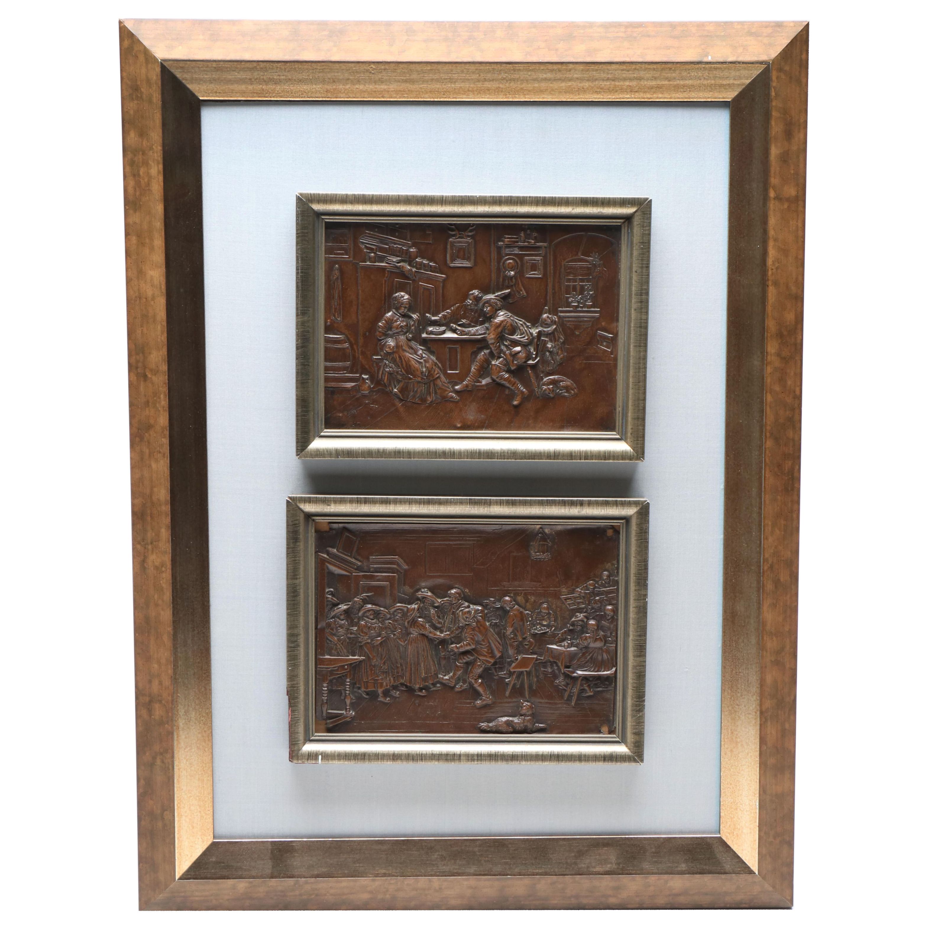 Tavern Genre Scene Cast Copper Relief Panels