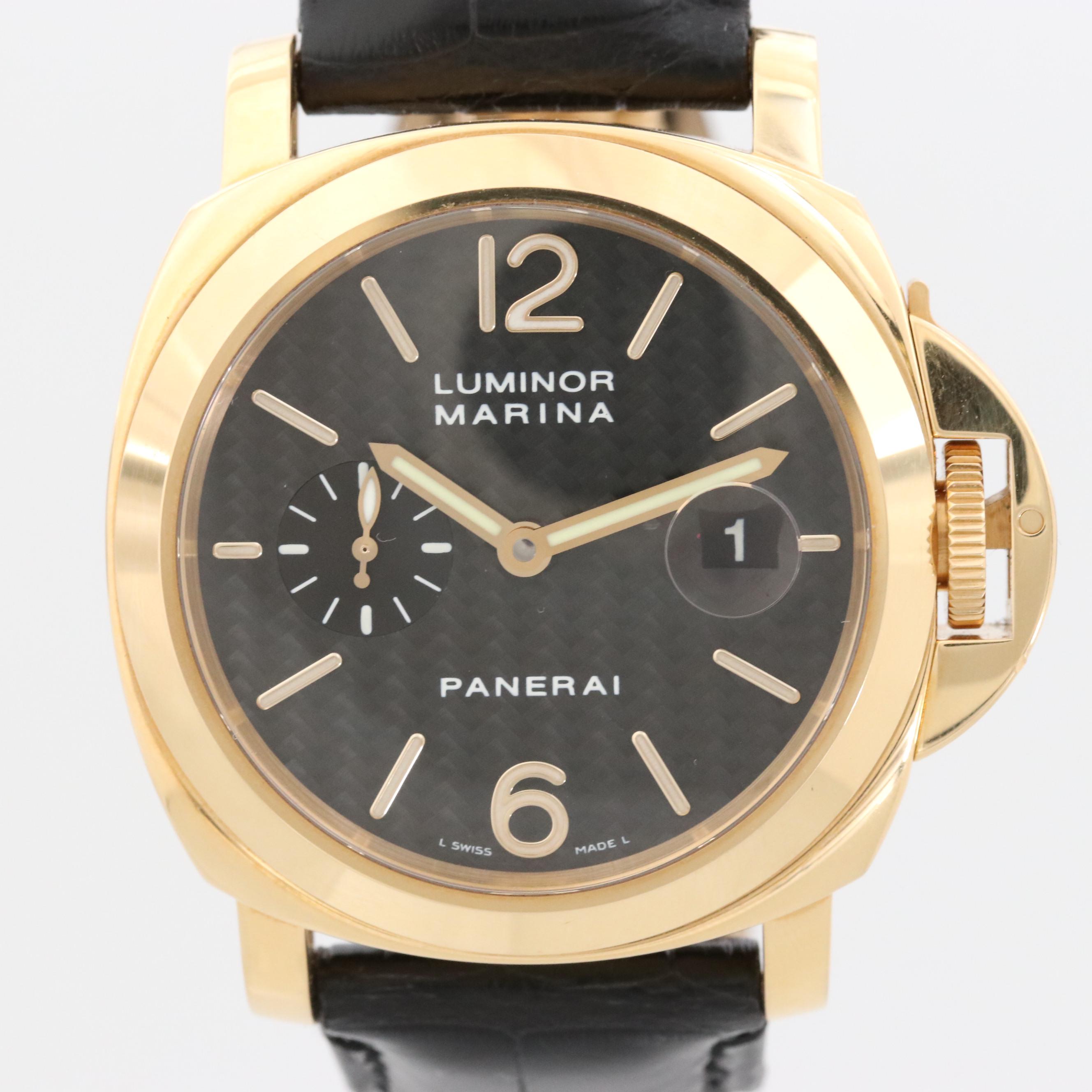 Panerai Luminor Marina 18K Gold Automatic Watch With Carbon Fiber Dial