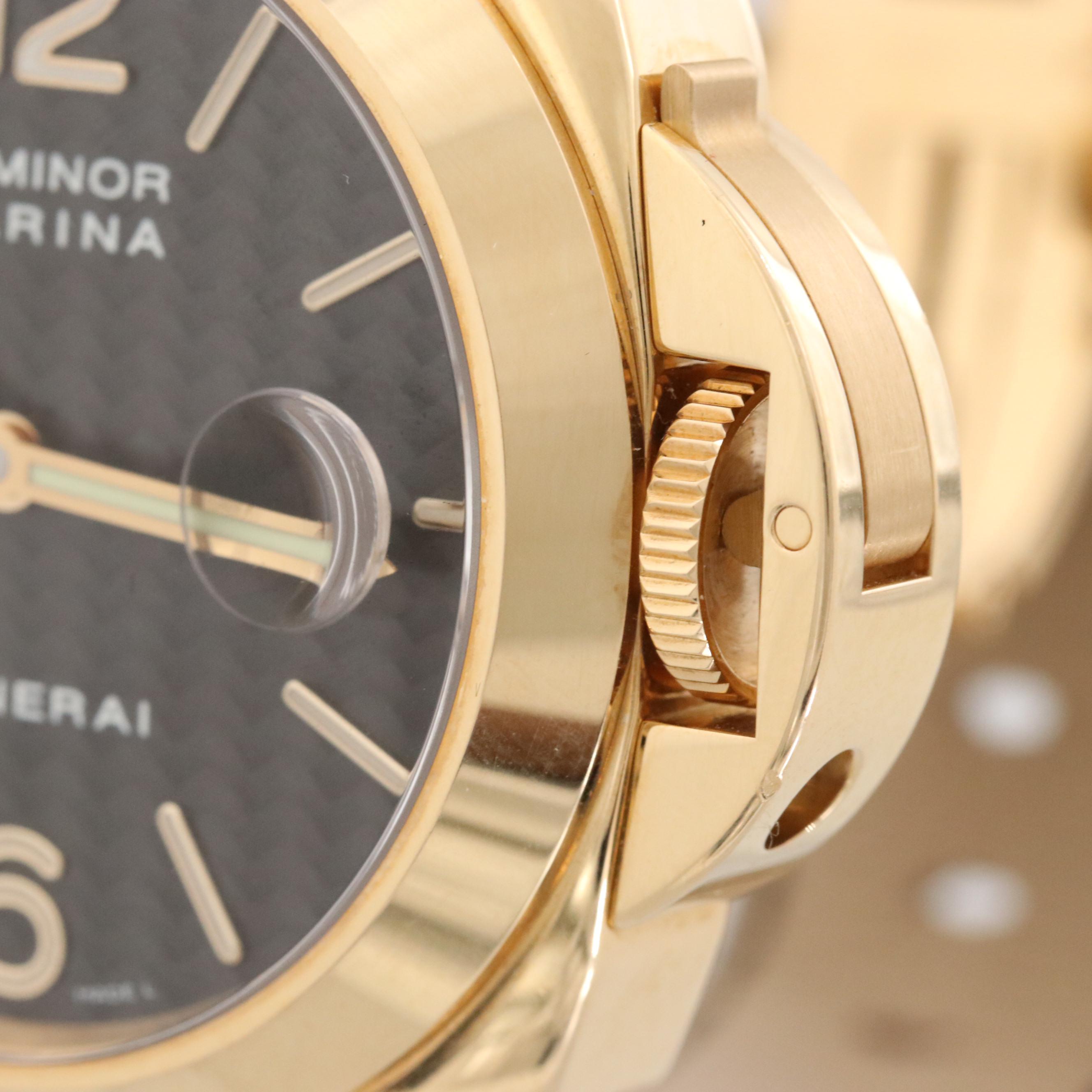 Panerai Luminor Marina 18K Gold Automatic Watch With Carbon Fiber Dial