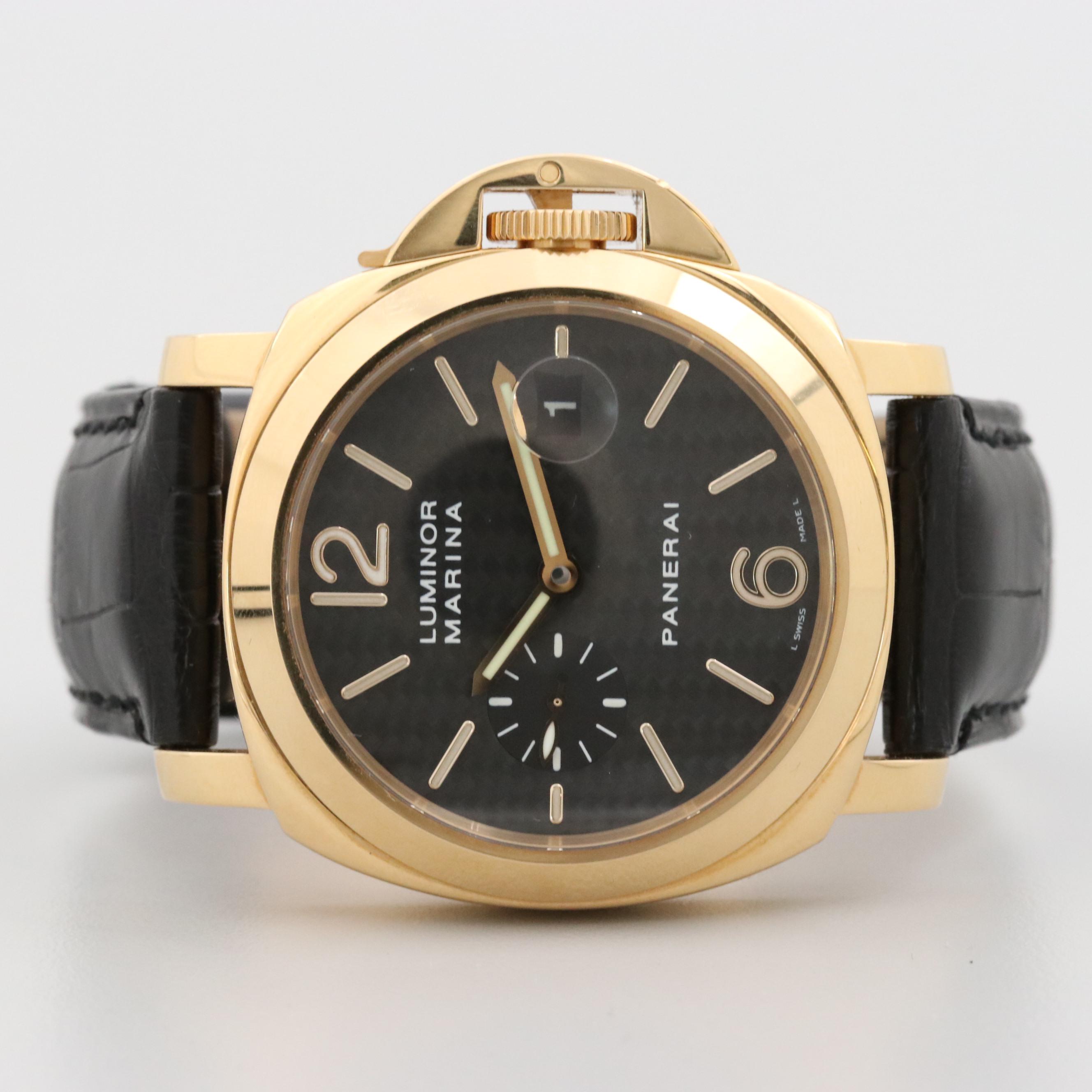 Panerai Luminor Marina 18K Gold Automatic Watch With Carbon Fiber Dial