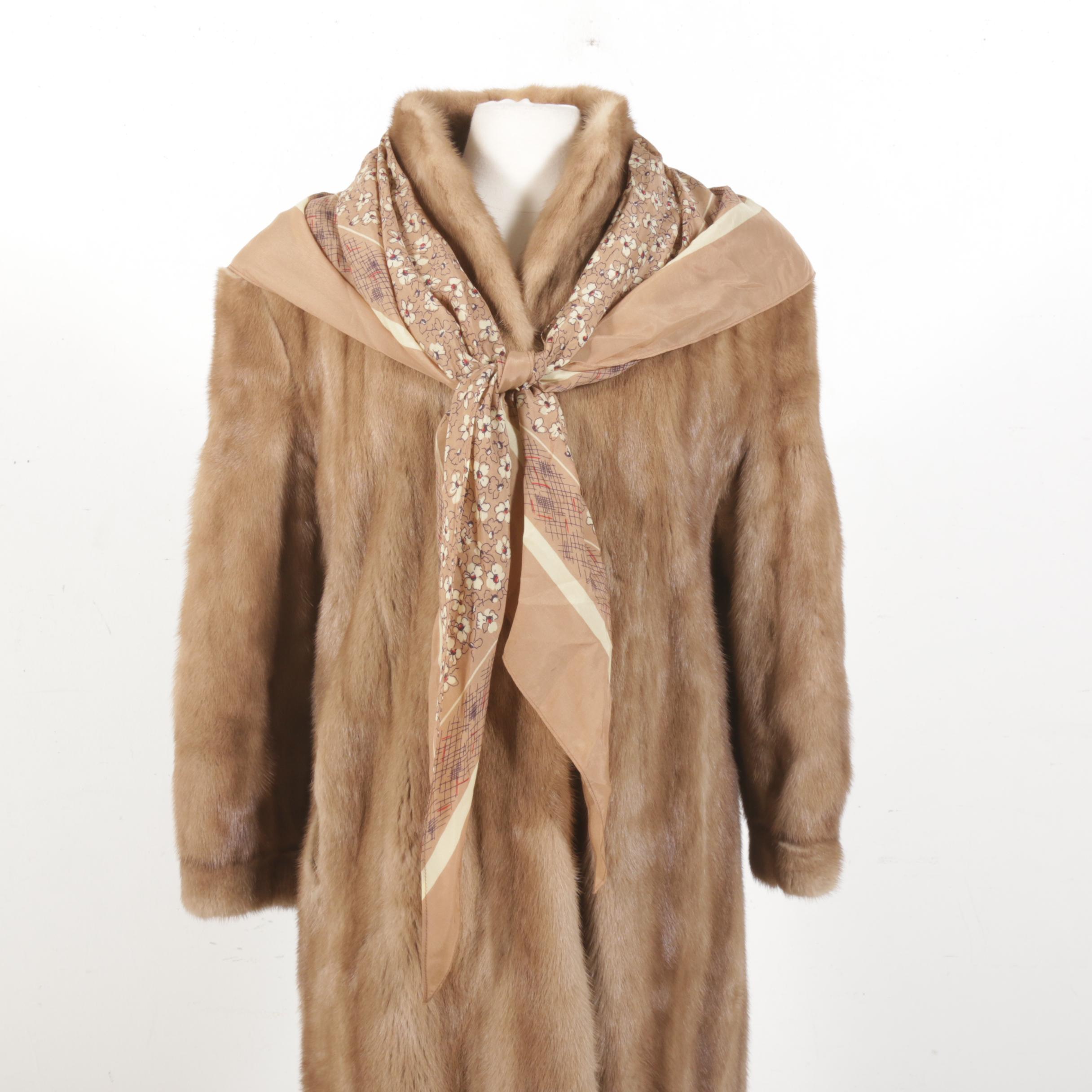 Mink Fur Coat from Jones Furs with Scarf, Vintage