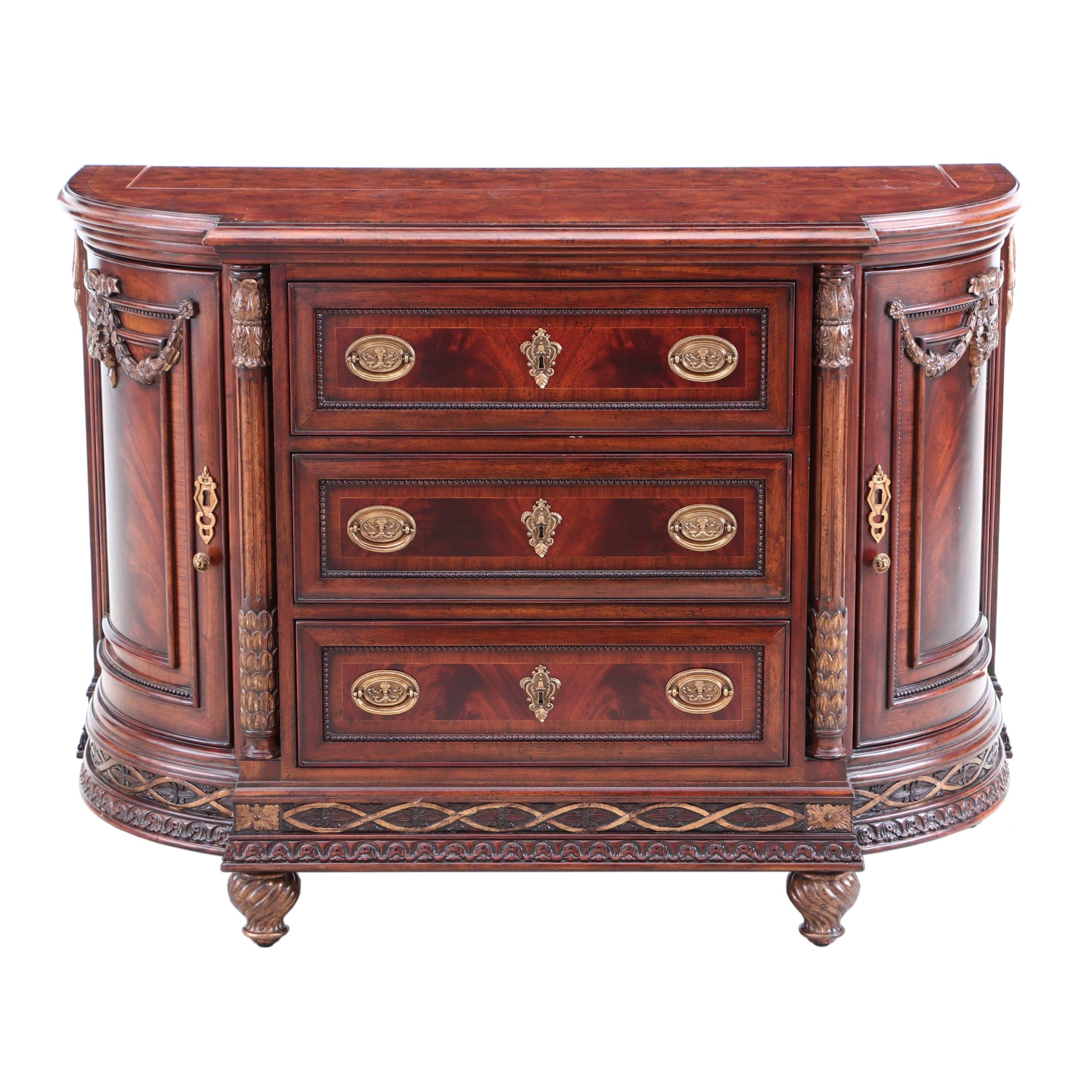 Maitland-Smith, Neoclassical Style Parcel-Gilt Mahogany and Burlwood TV Console