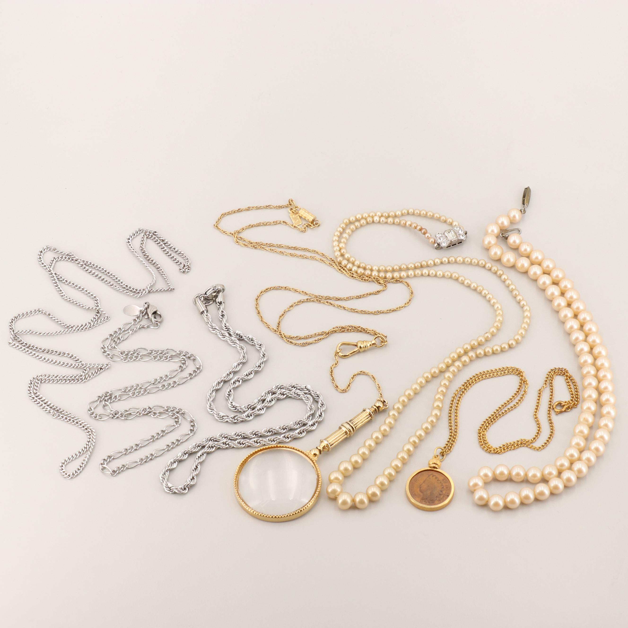 Gold and Silver Tone Glass and Magnesite Jewelry Including Laurel Burch