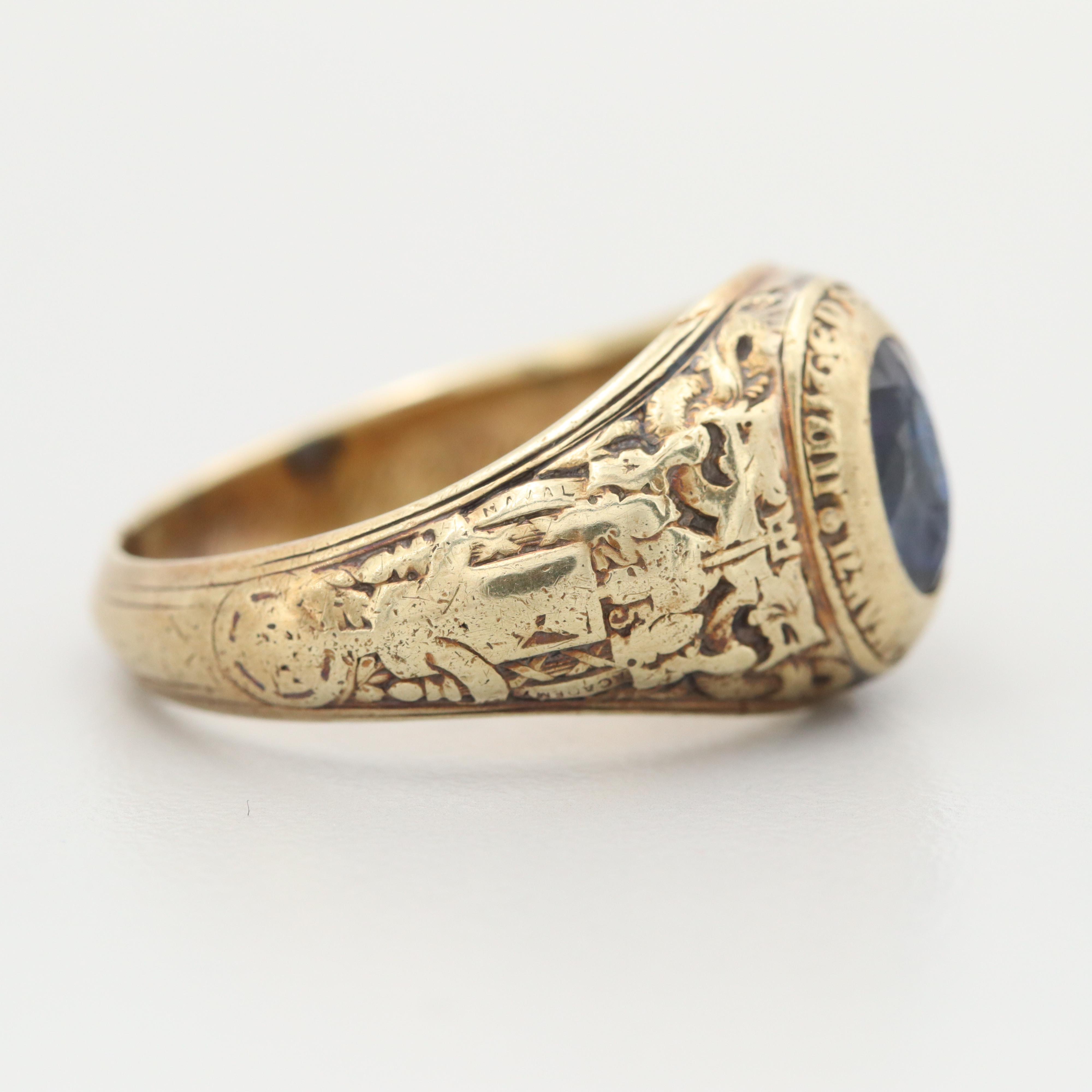 Vintage Naval Academy 14K Yellow Gold Star Sapphire Class Ring