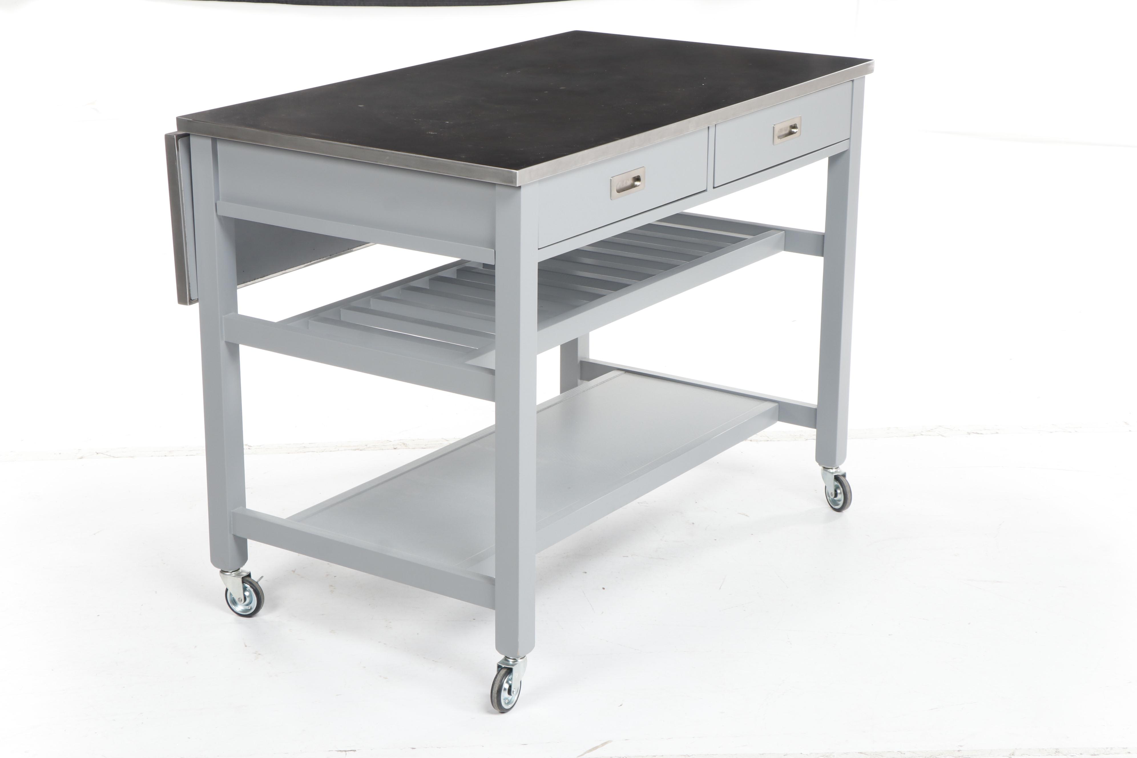 Contemporary Crate & Barrel Modern Metal Plated Top Work Table with Drop Leaf