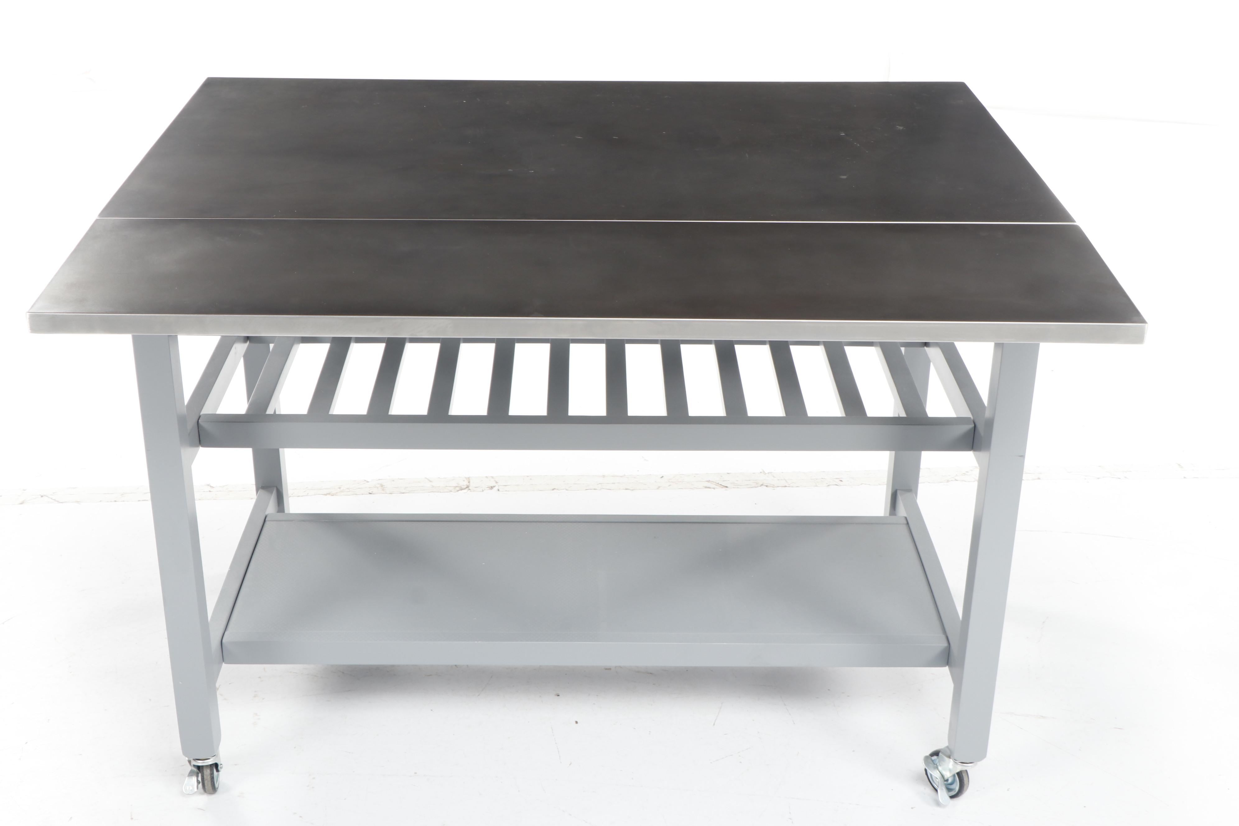 Contemporary Crate & Barrel Modern Metal Plated Top Work Table with Drop Leaf