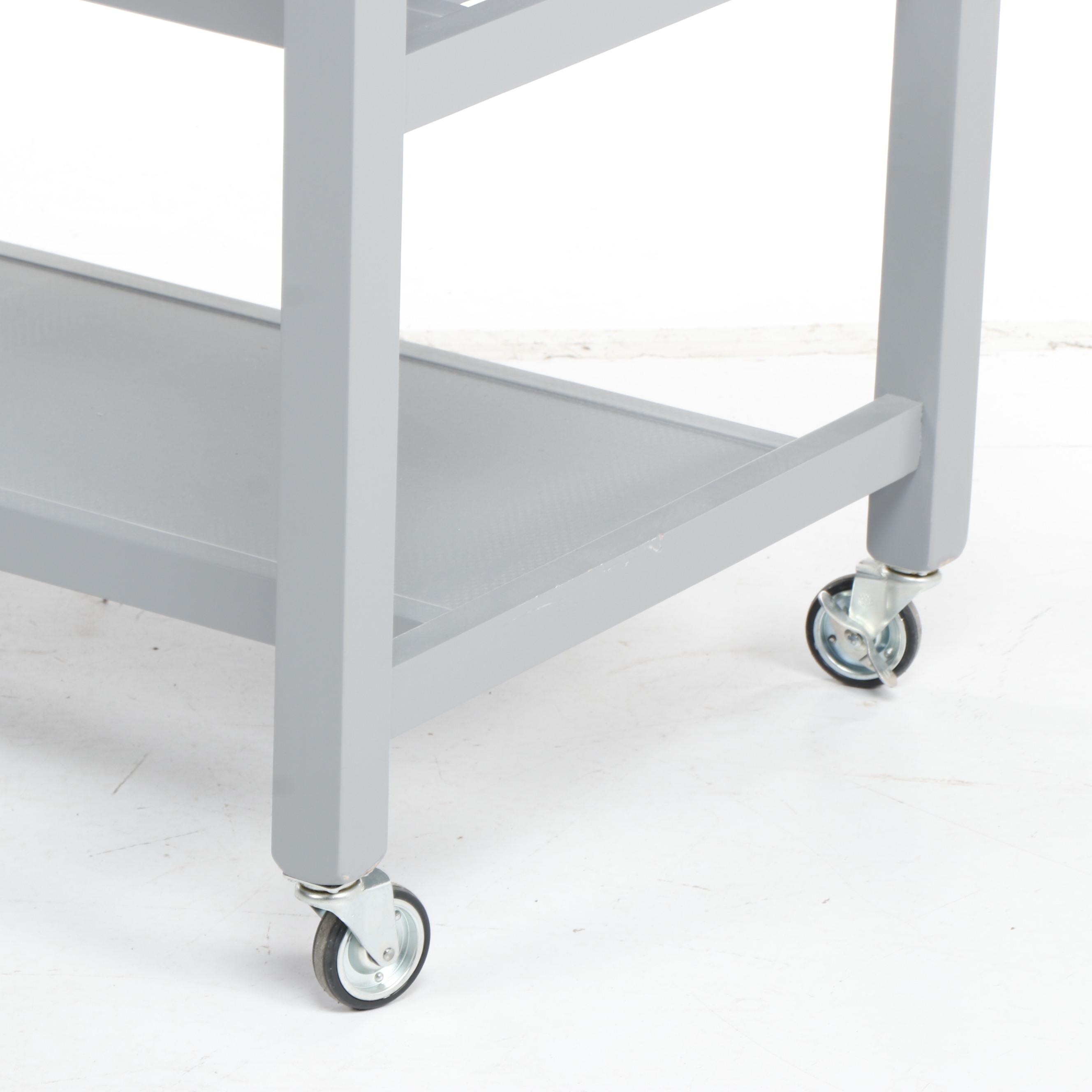 Contemporary Crate & Barrel Modern Metal Plated Top Work Table with Drop Leaf