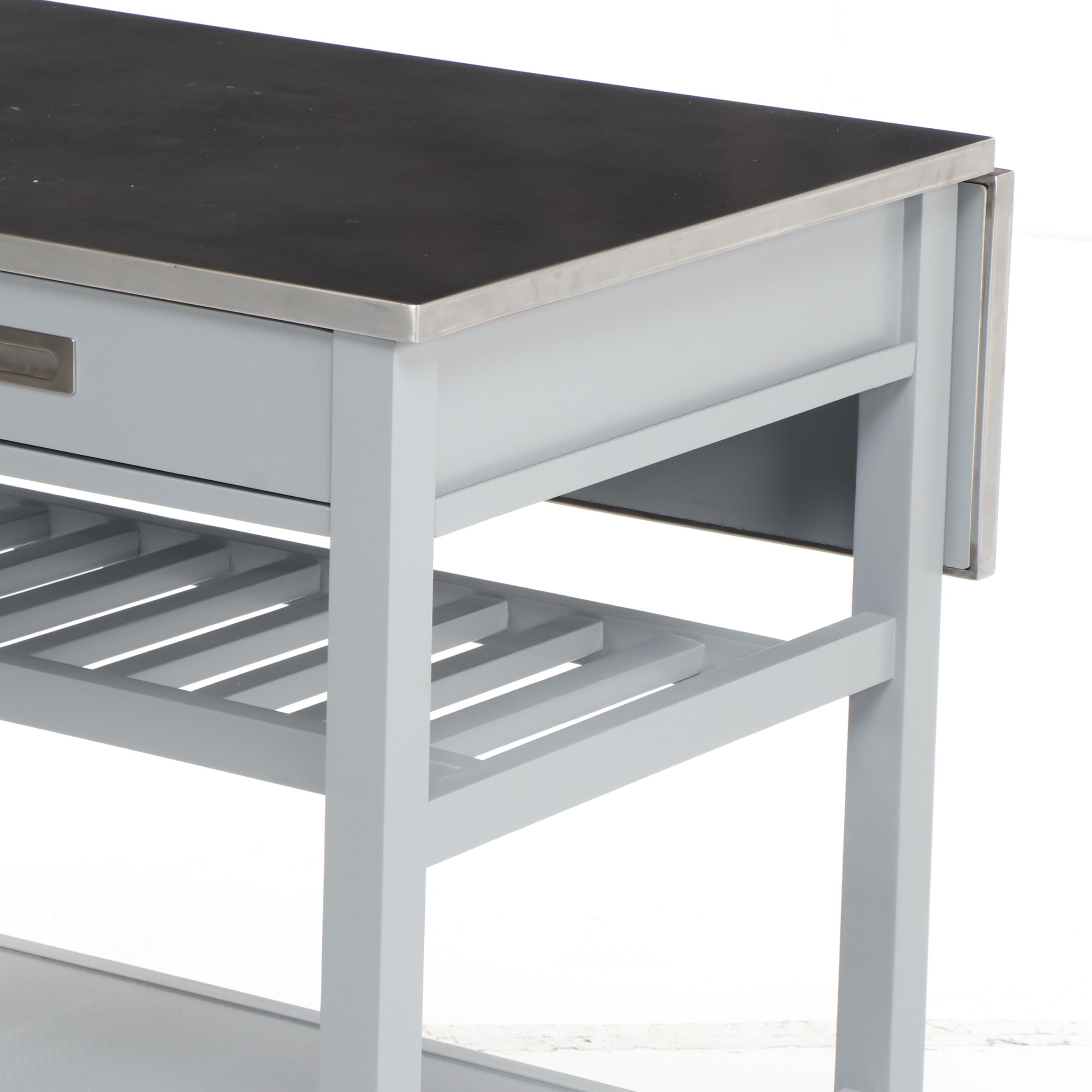 Contemporary Crate & Barrel Modern Metal Plated Top Work Table with Drop Leaf