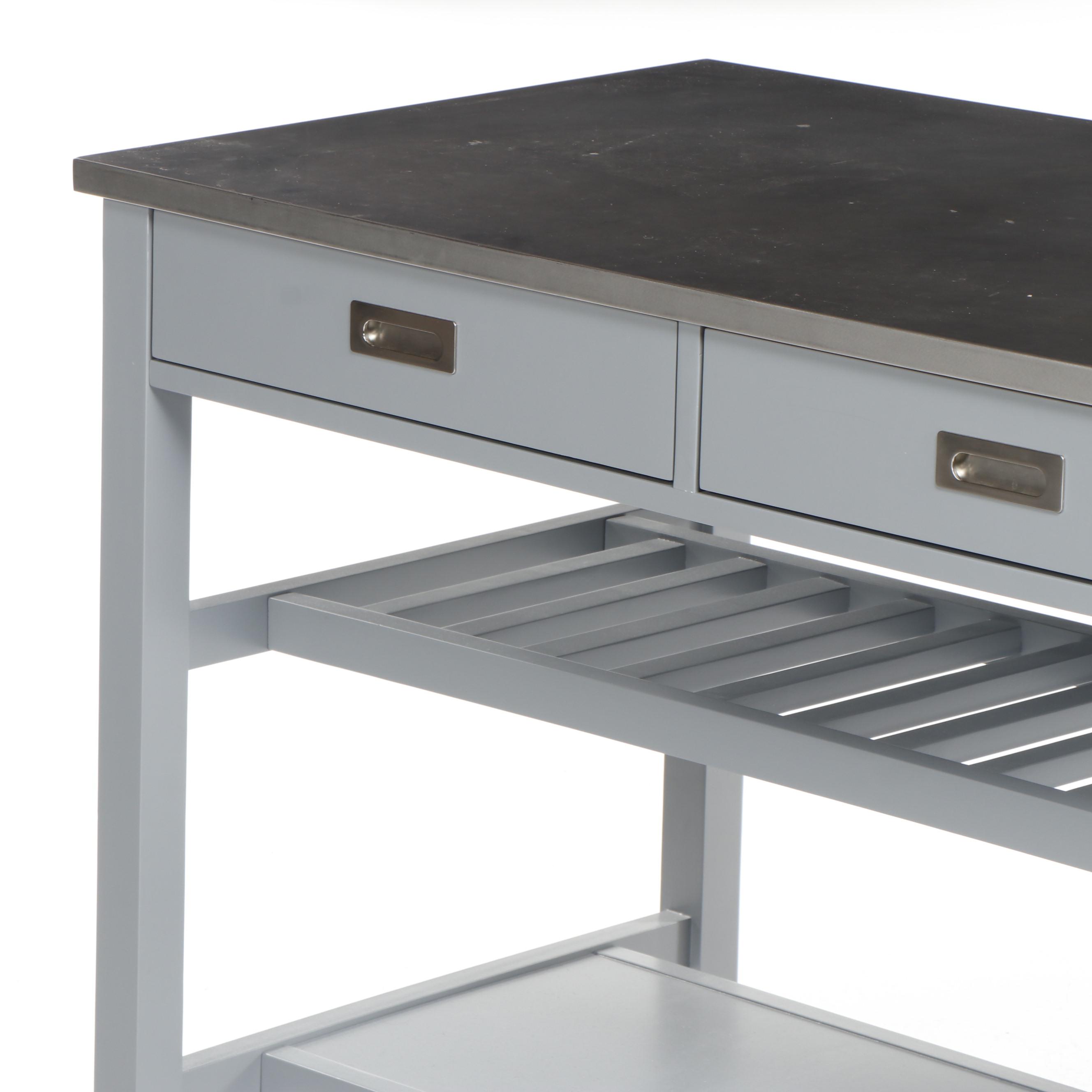 Contemporary Crate & Barrel Modern Metal Plated Top Work Table with Drop Leaf