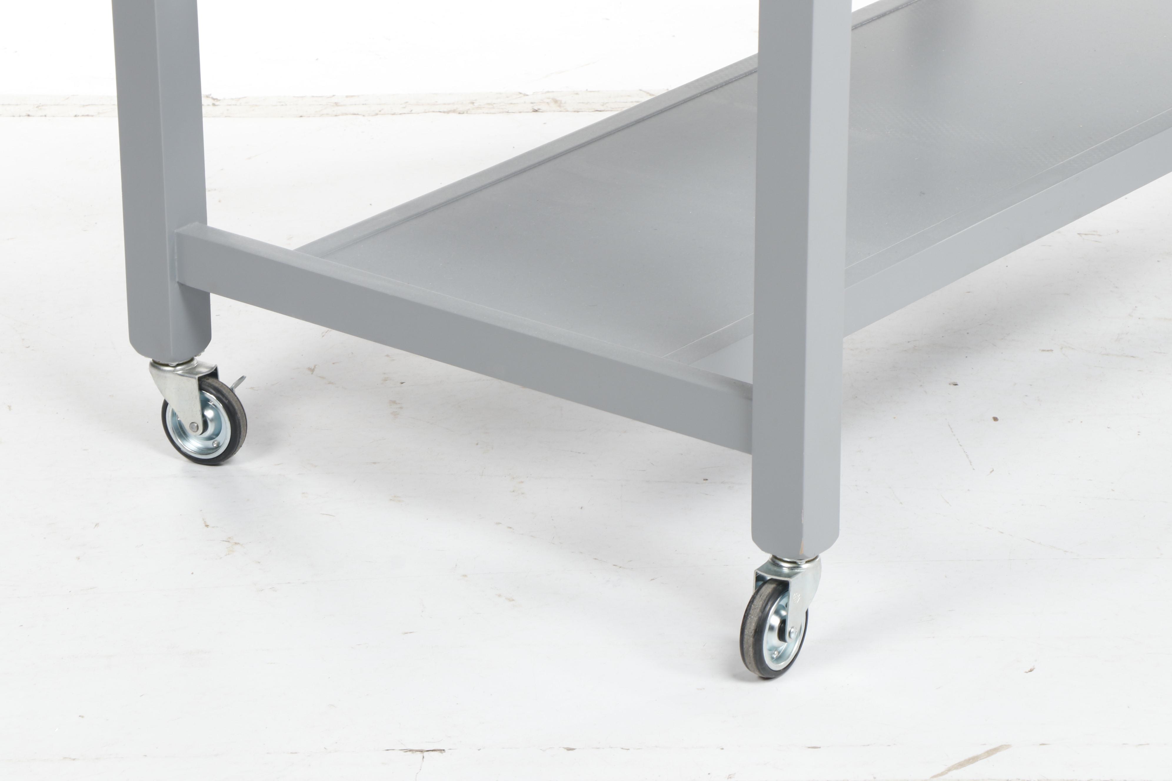 Contemporary Crate & Barrel Modern Metal Plated Top Work Table with Drop Leaf