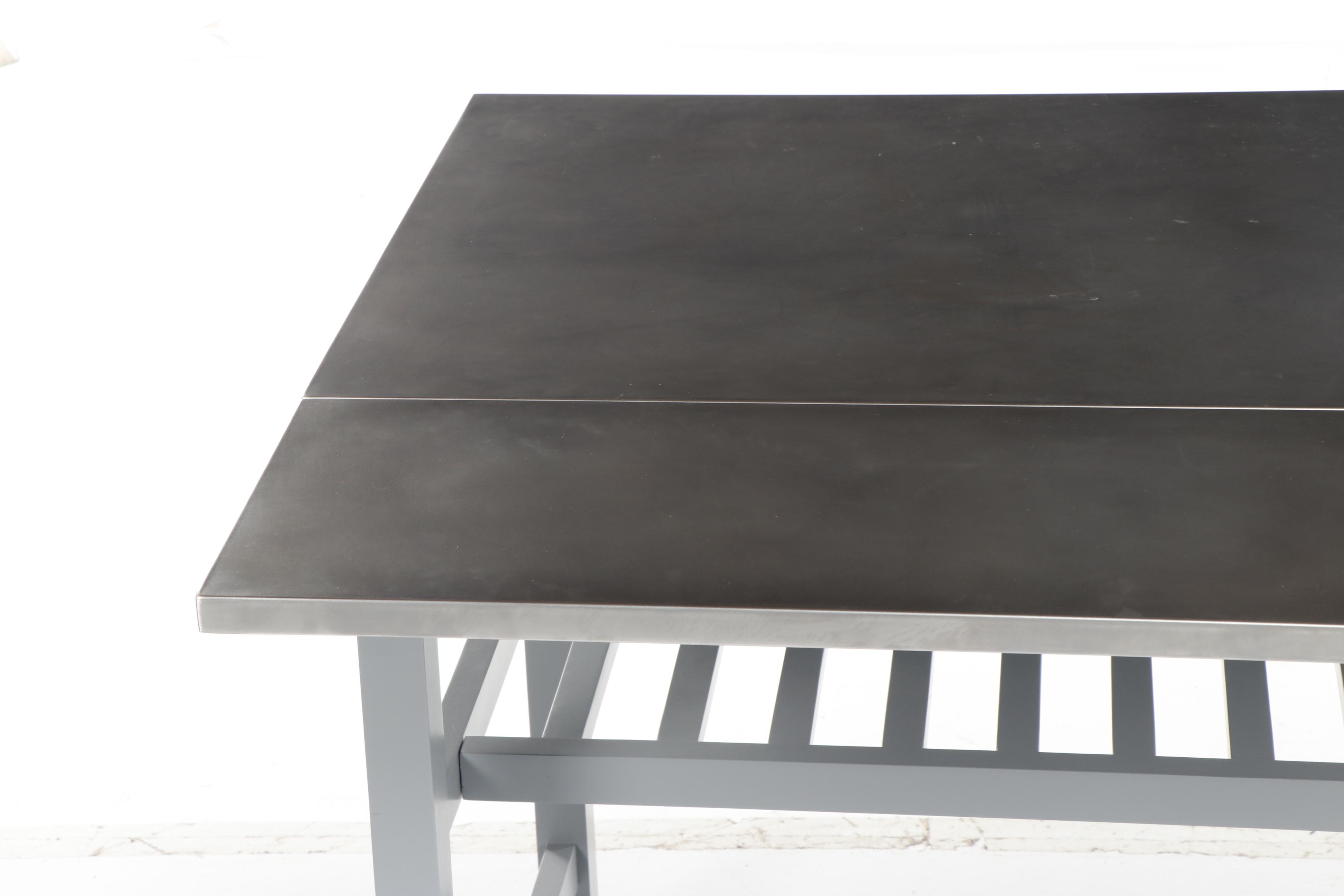Contemporary Crate & Barrel Modern Metal Plated Top Work Table with Drop Leaf