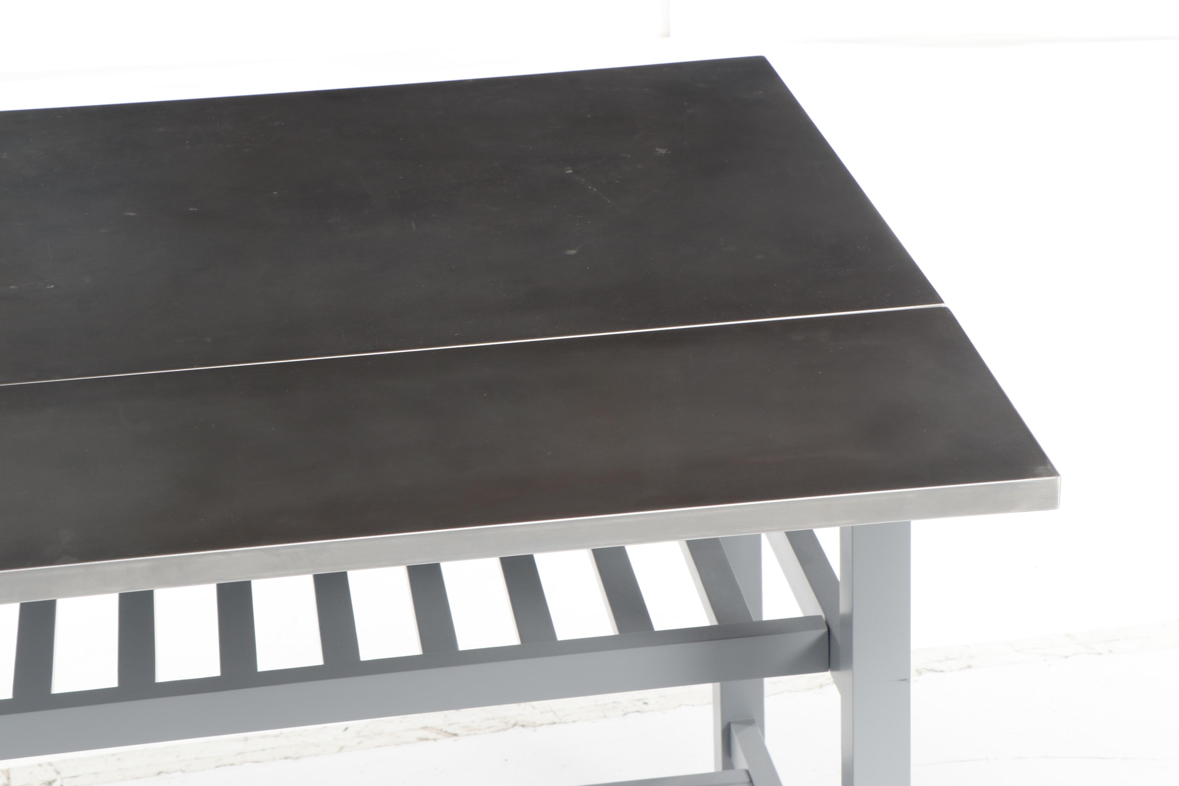 Contemporary Crate & Barrel Modern Metal Plated Top Work Table with Drop Leaf