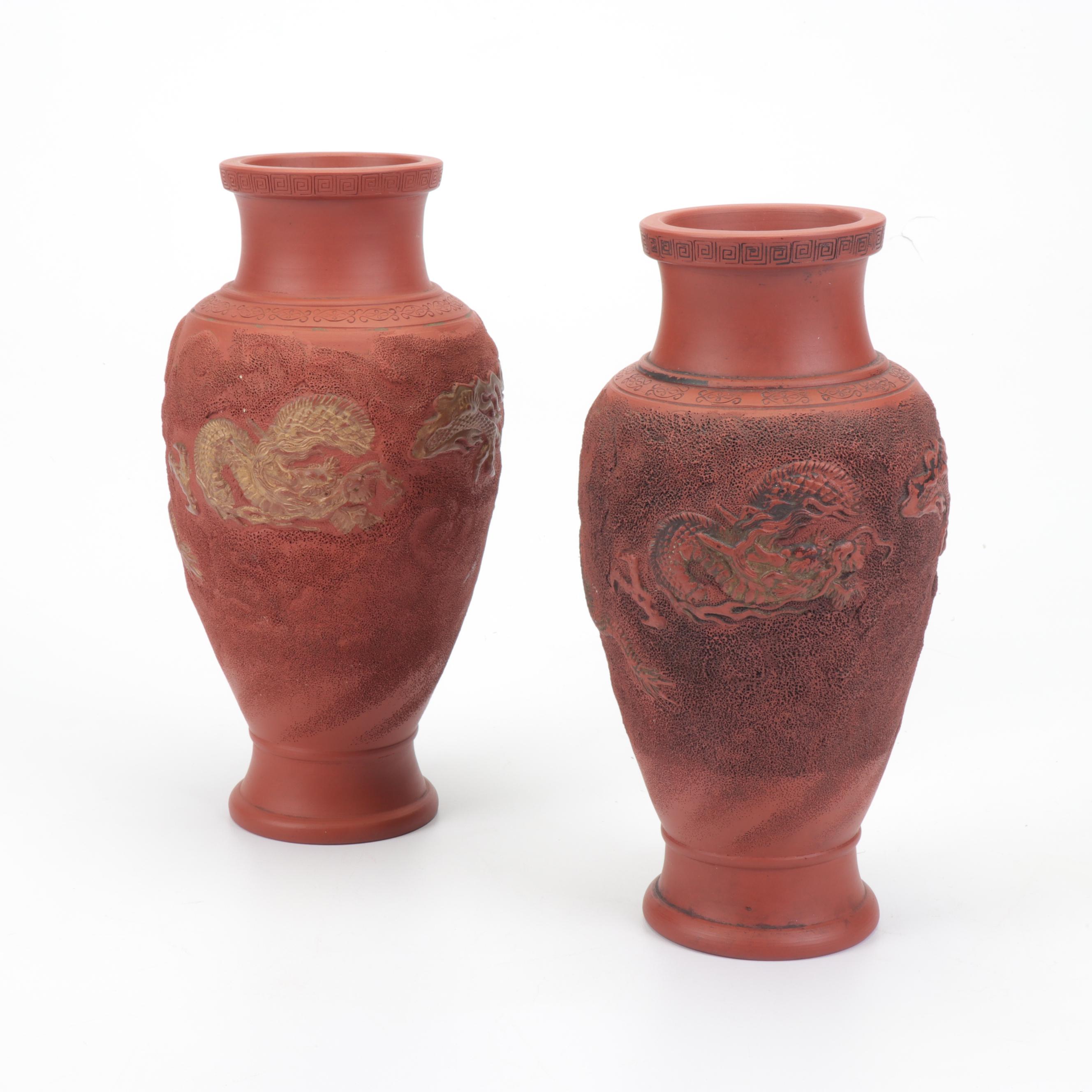 Japanese Tokoname Redware Vases, Early 20th Century