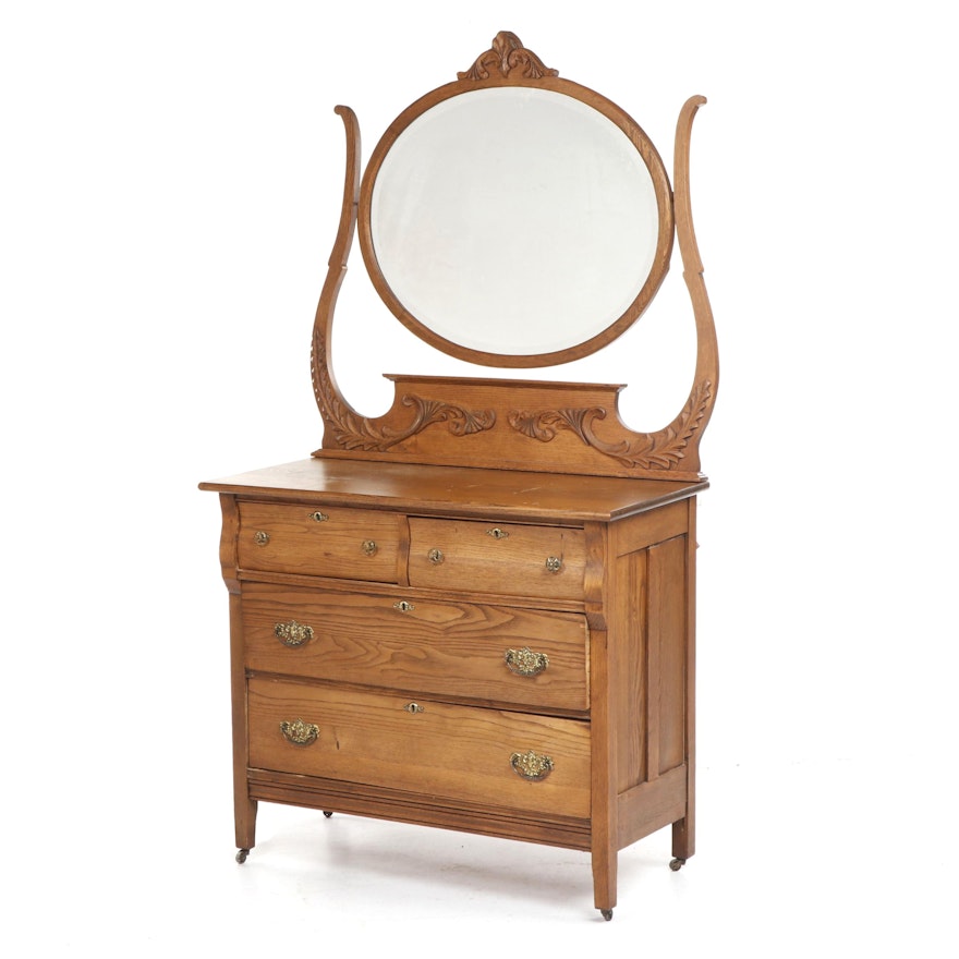 Victorian Oak Dresser and Mirror, Early 20th Century