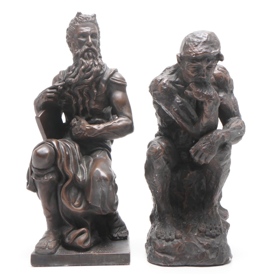 Marwal Chalkware Figures Featuring "The Thinker" After Rodin, Mid-Century