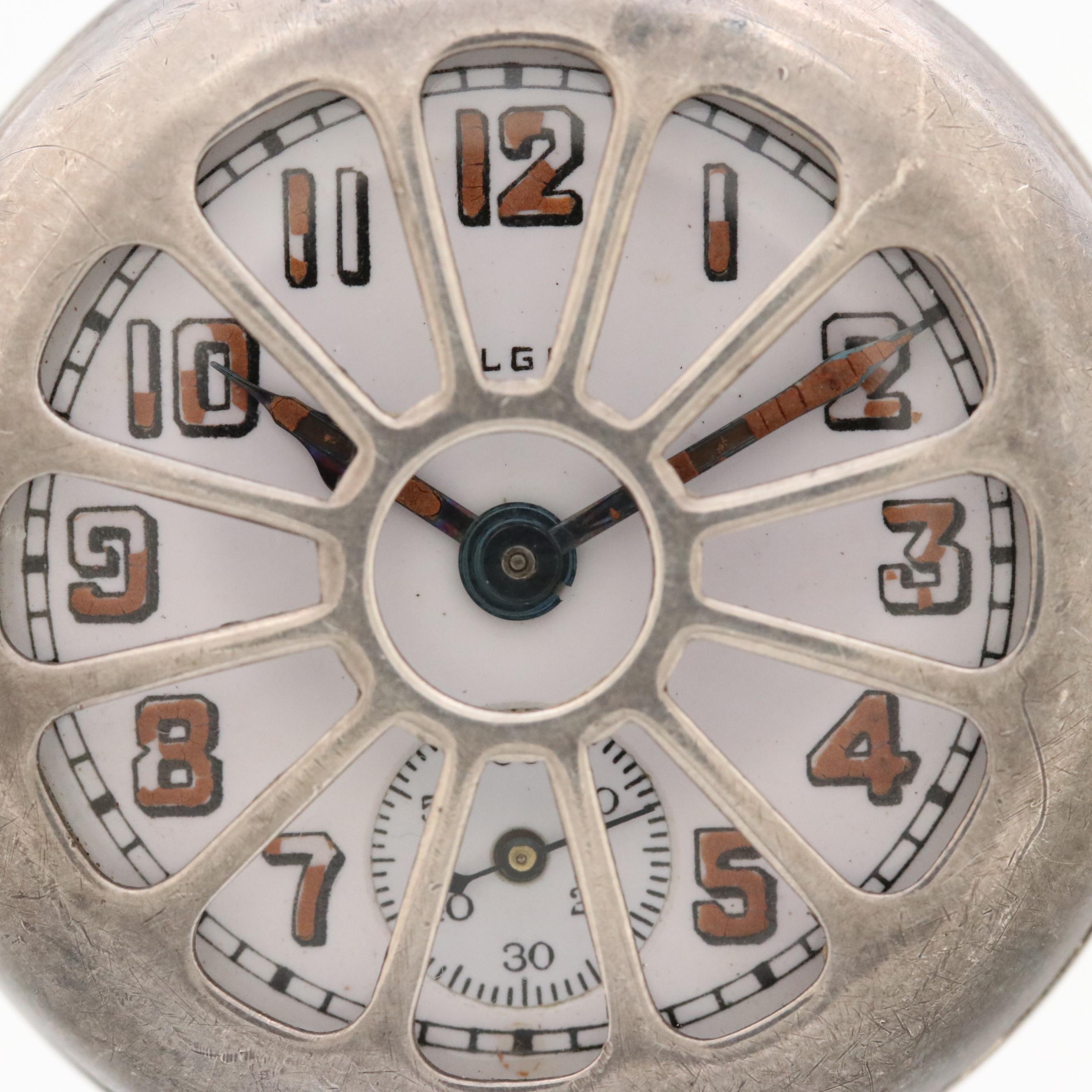 Antique Elgin Sterling Silver Trench Watch With Shrapnel Guard