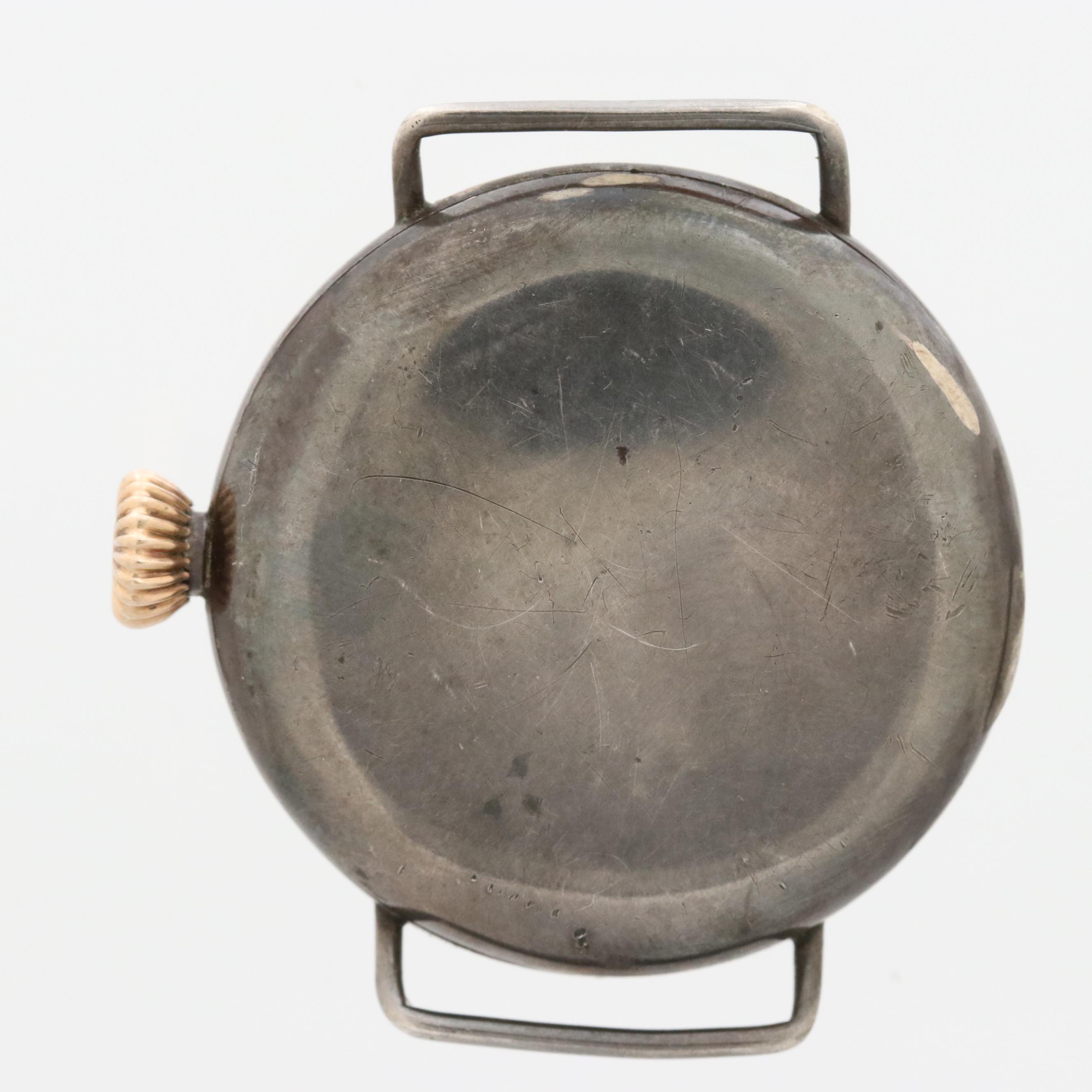 Antique Elgin Sterling Silver Trench Watch With Shrapnel Guard