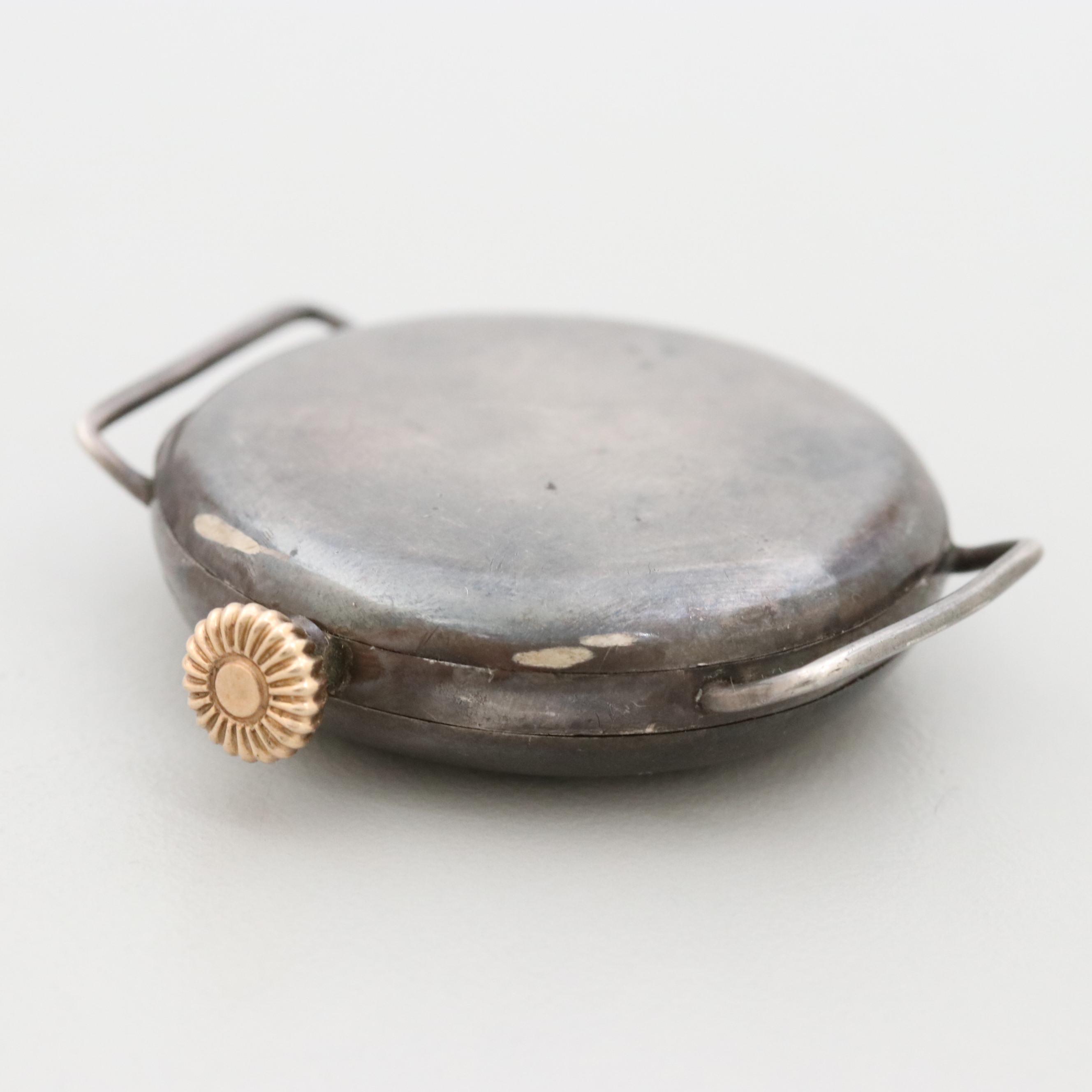 Antique Elgin Sterling Silver Trench Watch With Shrapnel Guard