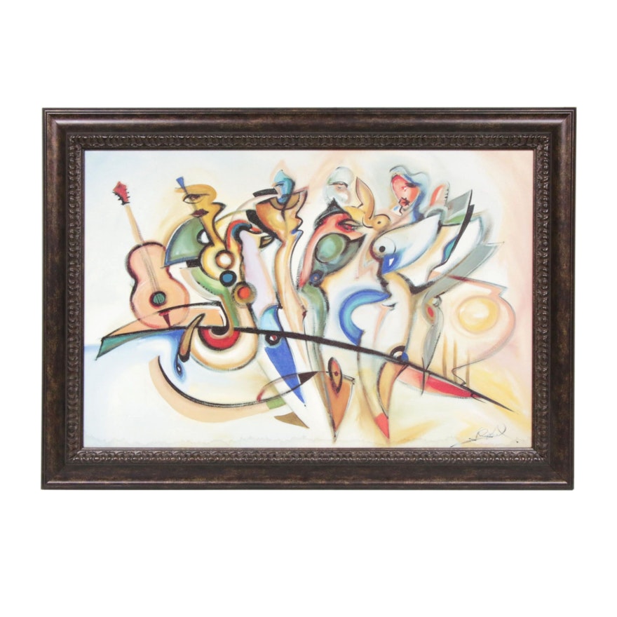 Abstract Expressionist Style Jazz Scene Oil Painting