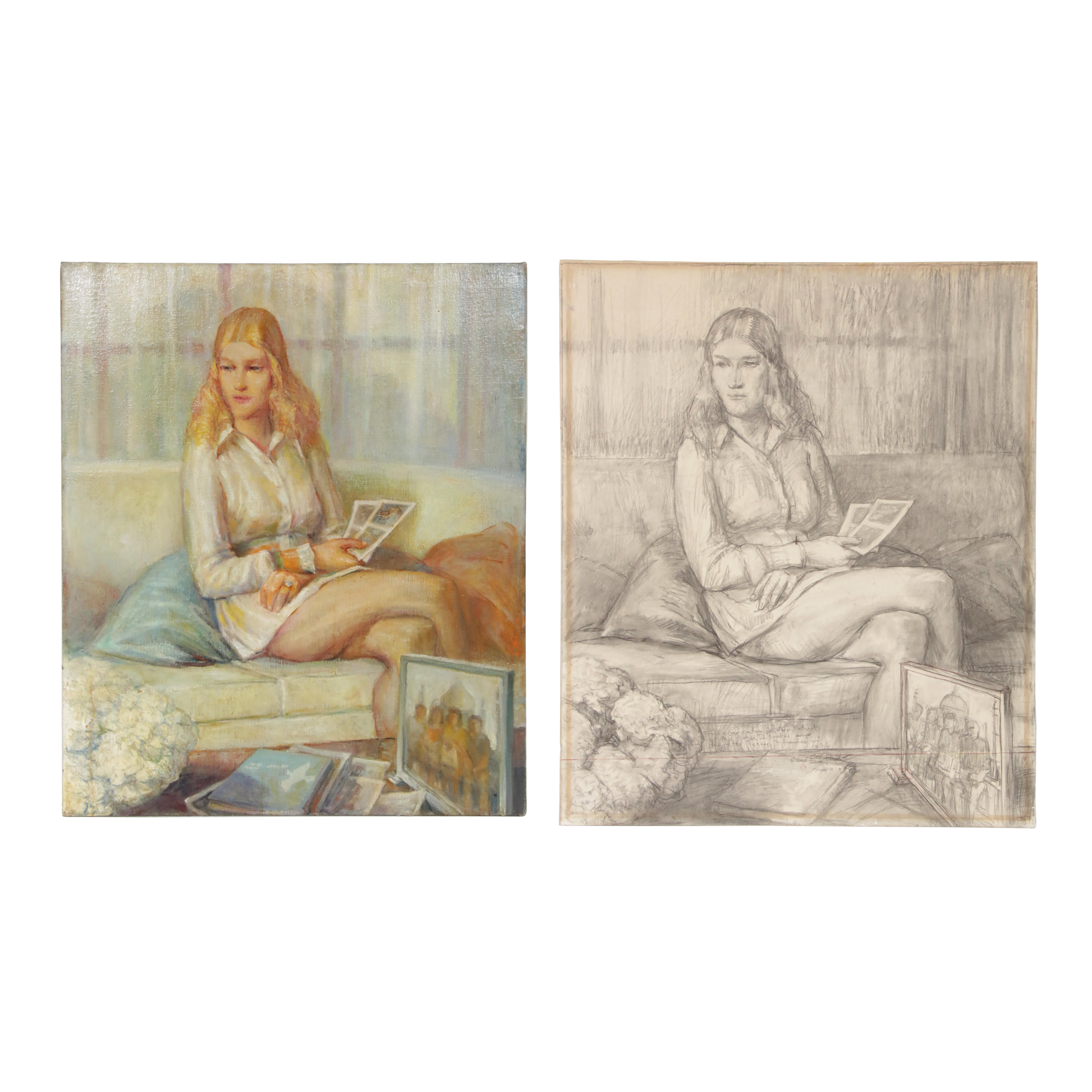 Elmer Taflinger Oil Painting and Graphite Study "Tracy"