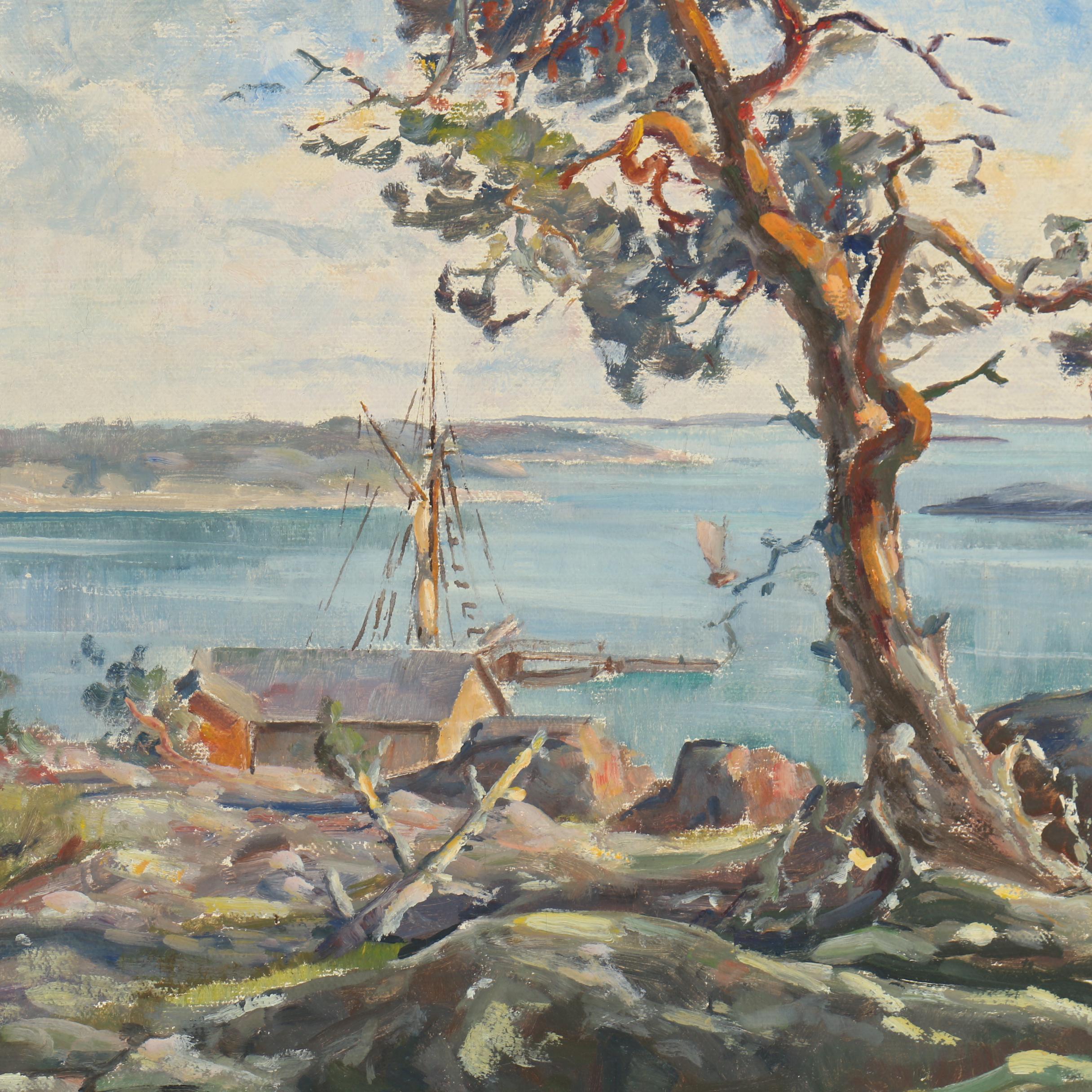 Thure Malmberg  Oil Painting of Coastal View with Tree
