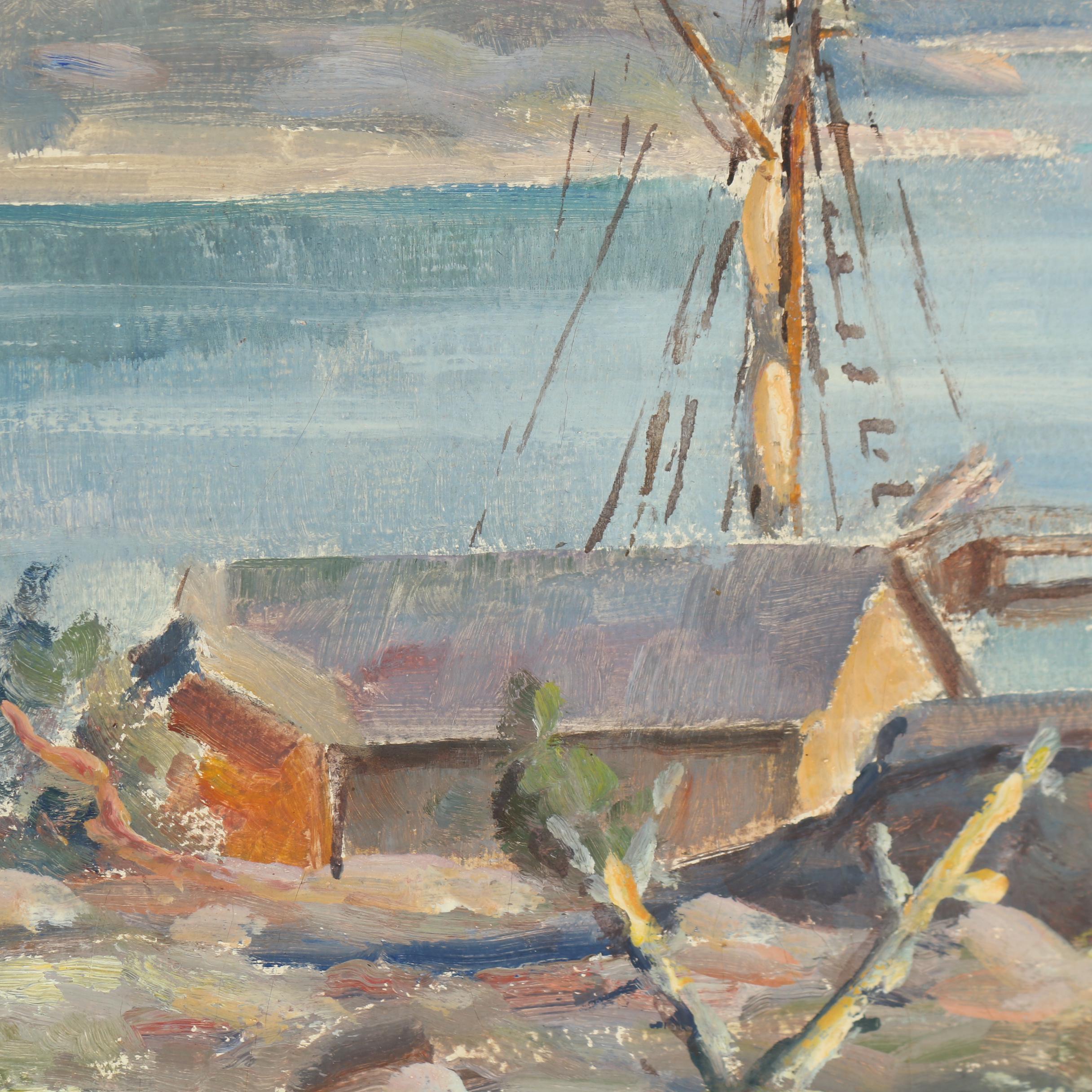 Thure Malmberg  Oil Painting of Coastal View with Tree