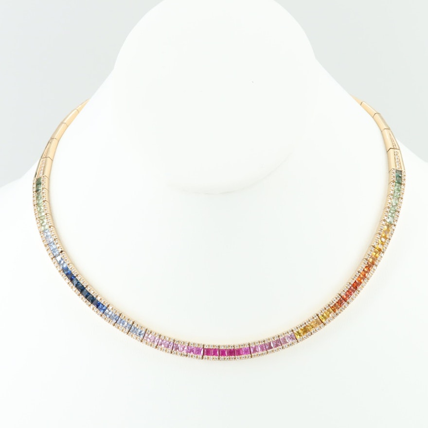 Effy 14K Yellow Gold Multi-Color Sapphire and 1.22 CTW Diamond Necklace