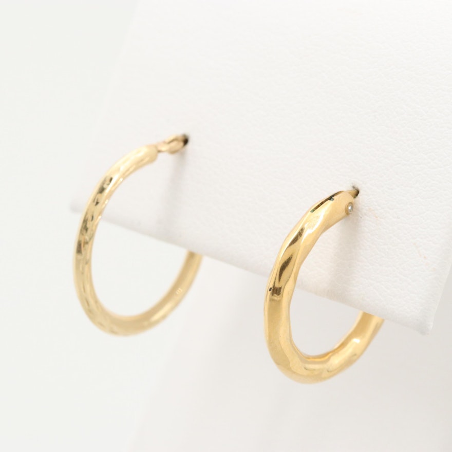 Gold Tone Hoop Earrings with 14K Yellow Gold Hinged Wire