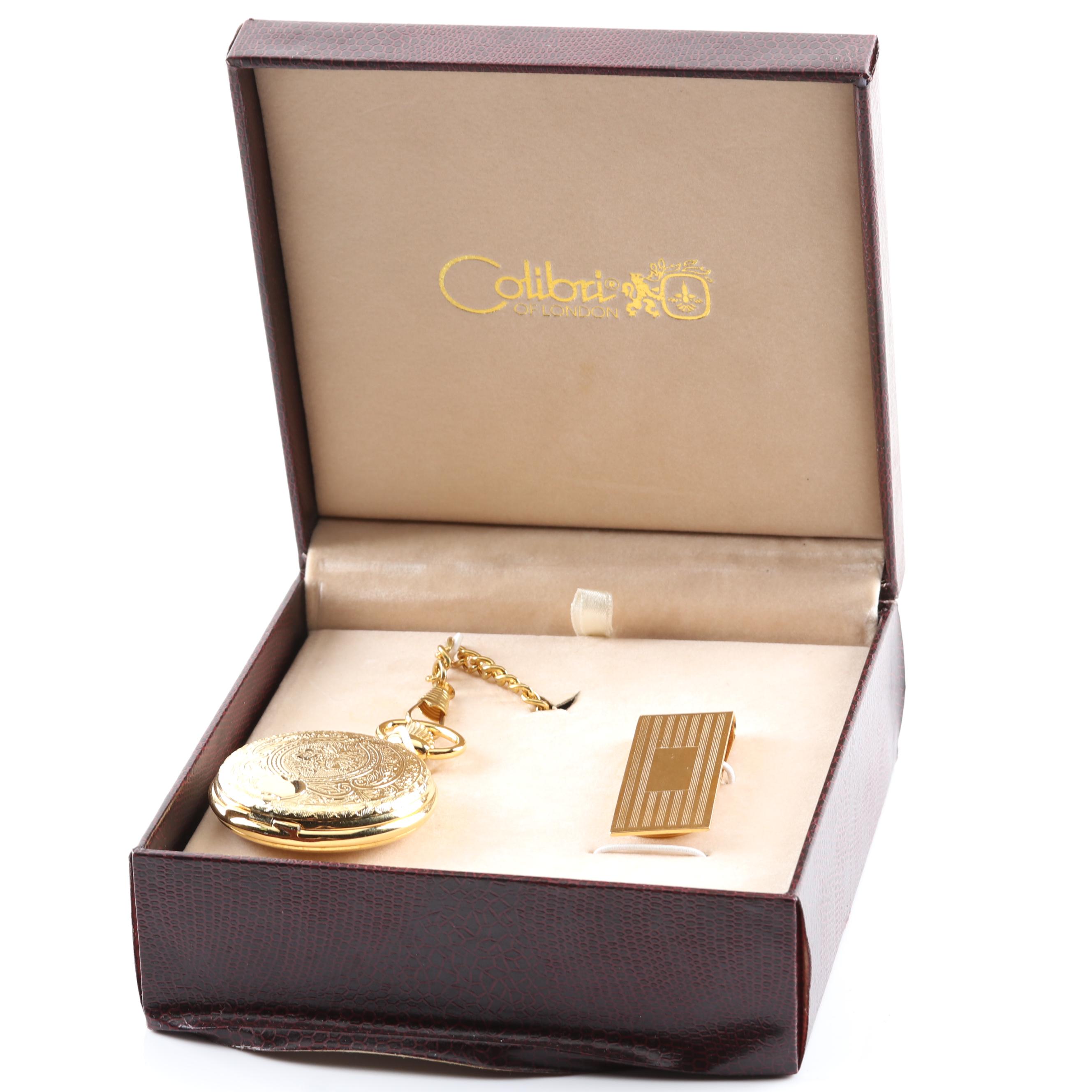 Colibri of London Silver Gold Tone Pocket Watch and Gold Filled Money Clip
