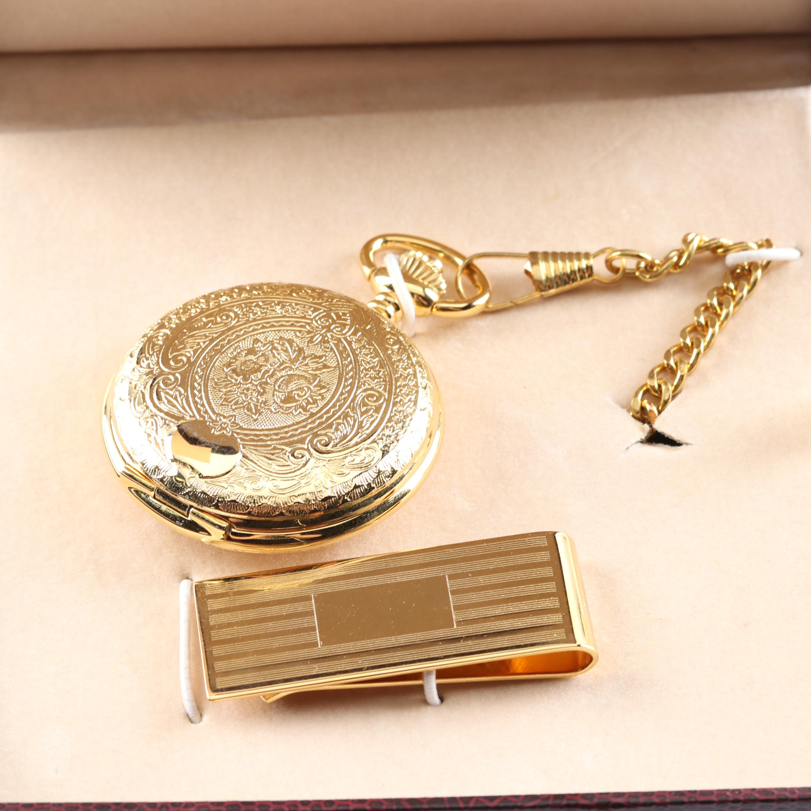 Colibri of London Silver Gold Tone Pocket Watch and Gold Filled Money Clip