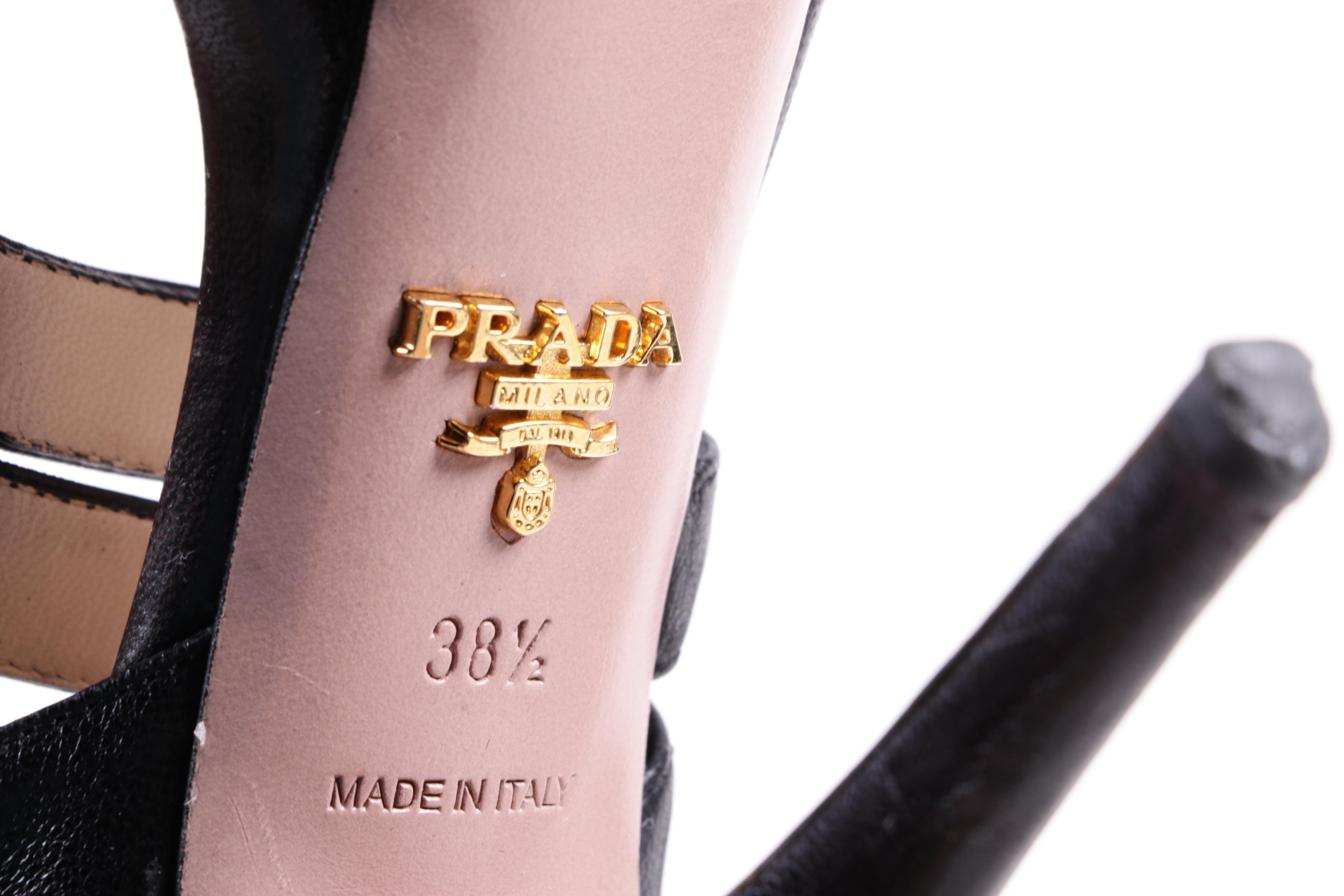 Prada Platform Strappy Heels and Platform T-Straps in Black Leather and Suede