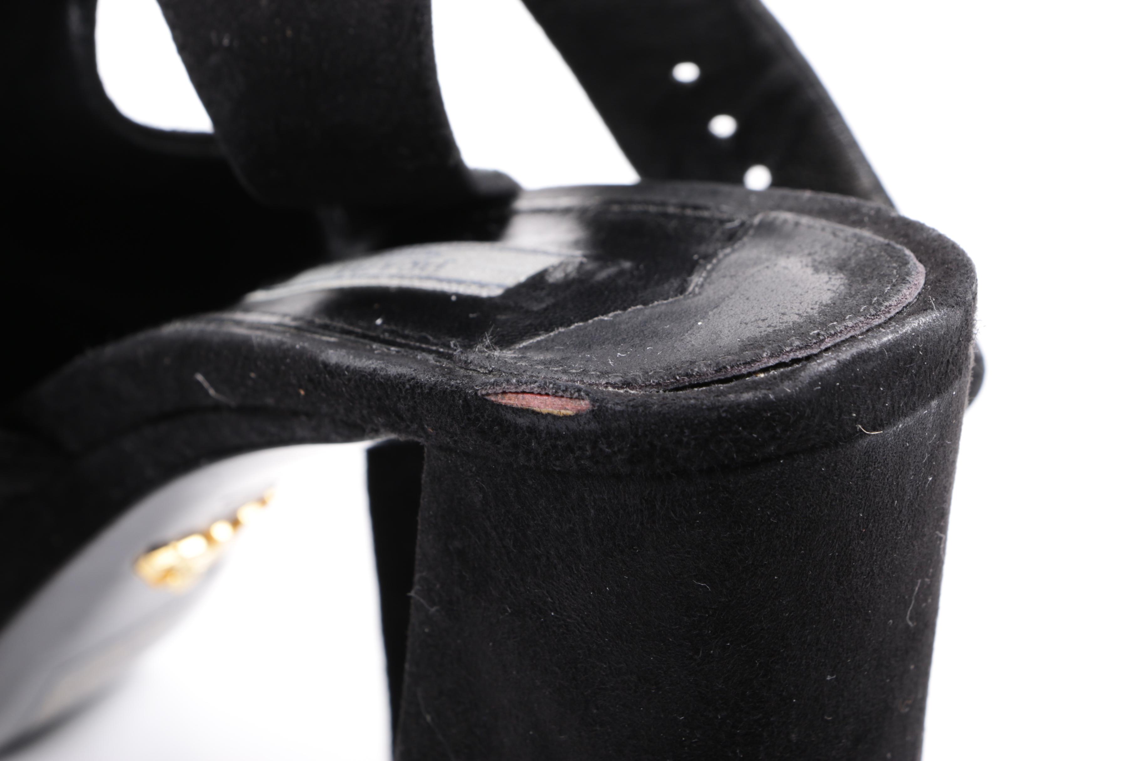 Prada Platform Strappy Heels and Platform T-Straps in Black Leather and Suede