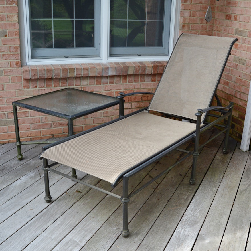 Brown Jordan Patio Chaise Lounge with Side Table, Contemporary